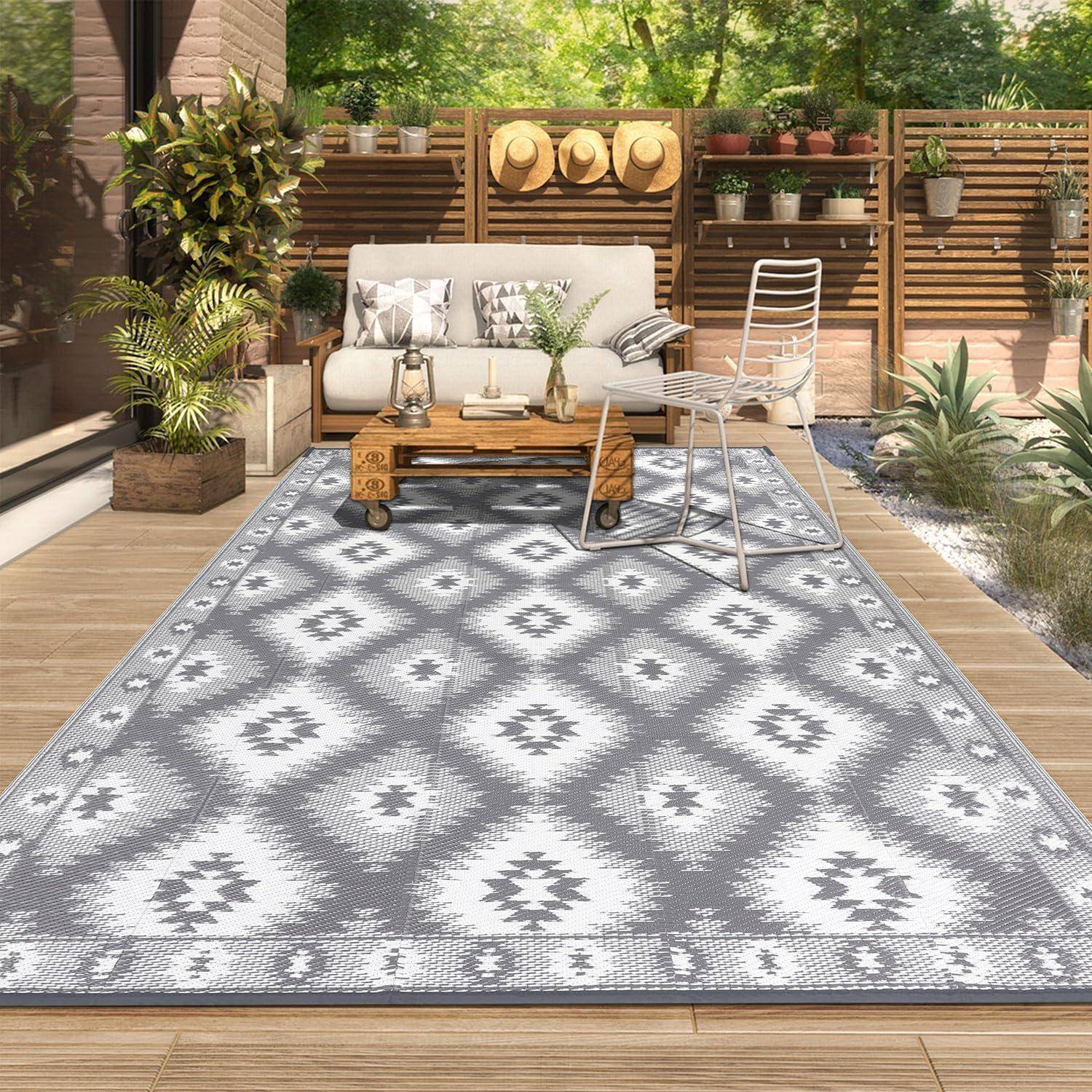 Outdoor Teppich Wetterfest Groß 180x270cm blau Balkon Kunststoff