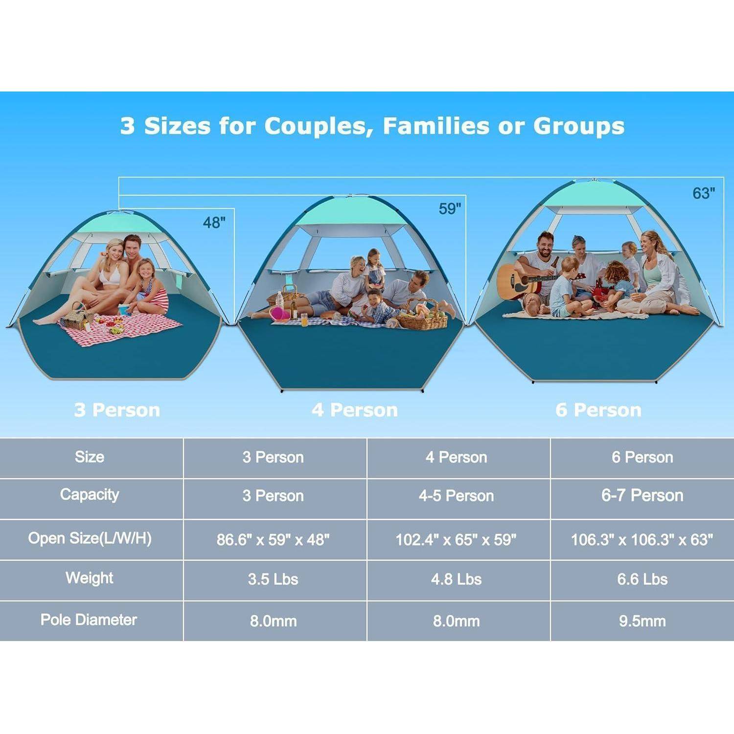 Strandmuschel für 4-6 Personen Dunkler Schutz UPF 50+ Blau