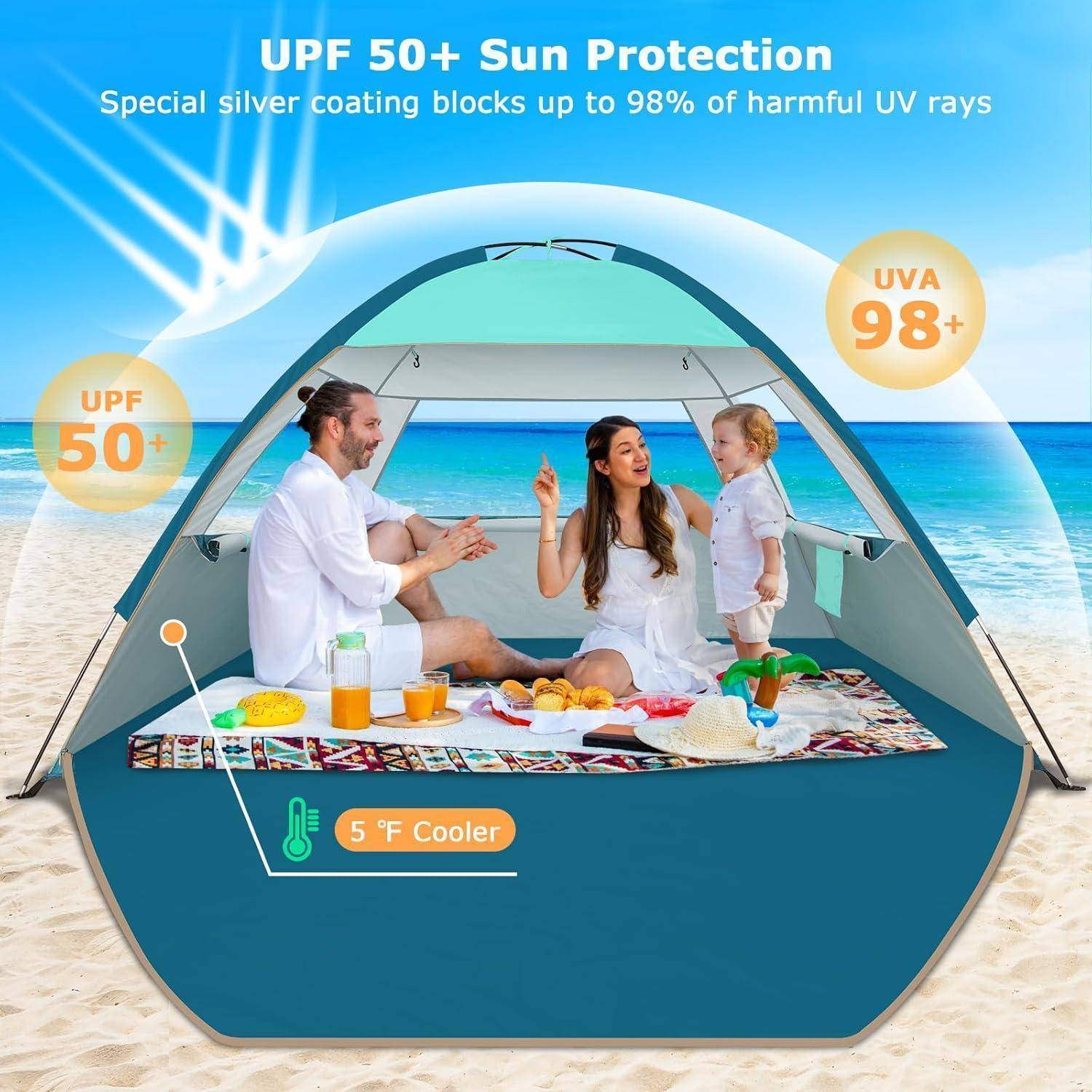 Strandmuschel für 4-6 Personen Dunkler Schutz UPF 50+ Blau