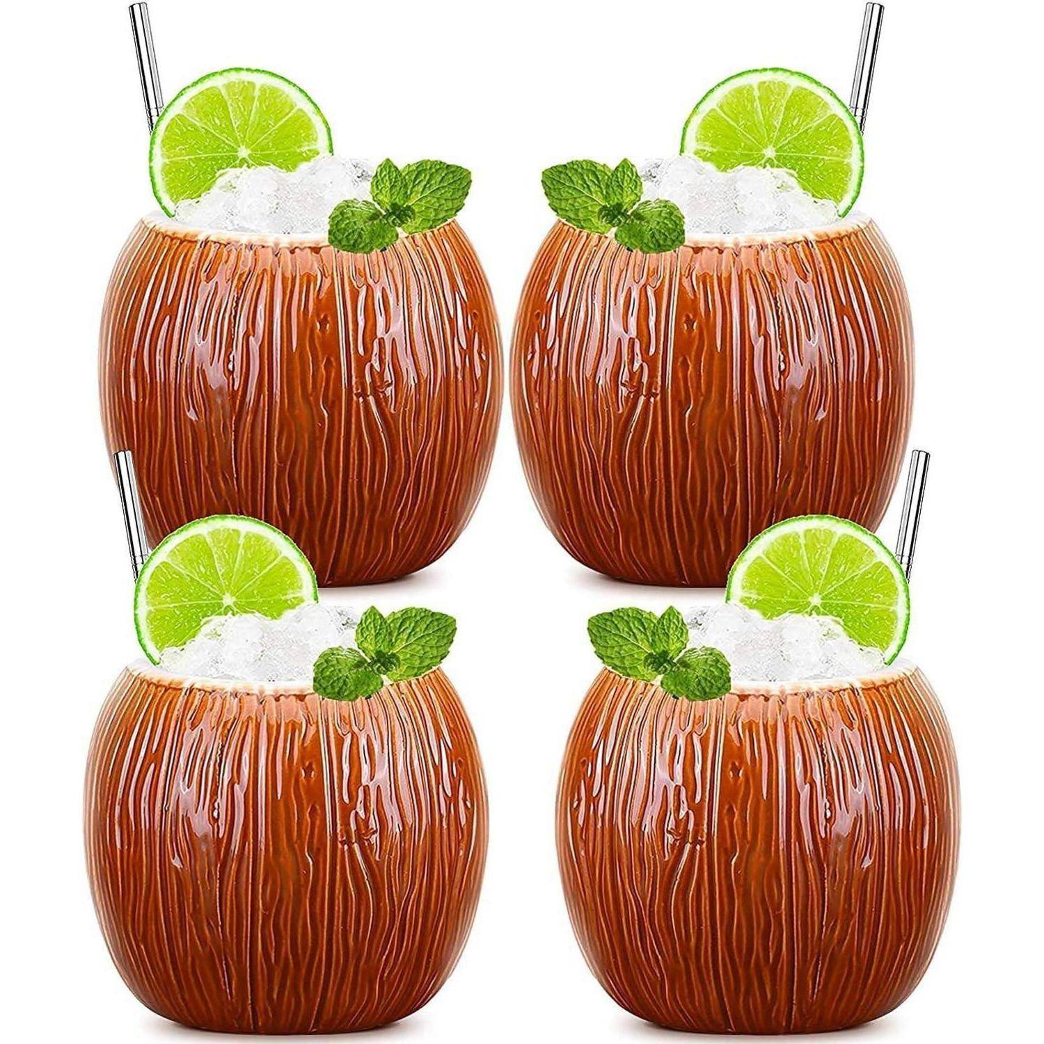 Tiki-Becher Set Keramik Kokosnuss Cocktailgläser Party Dekoration