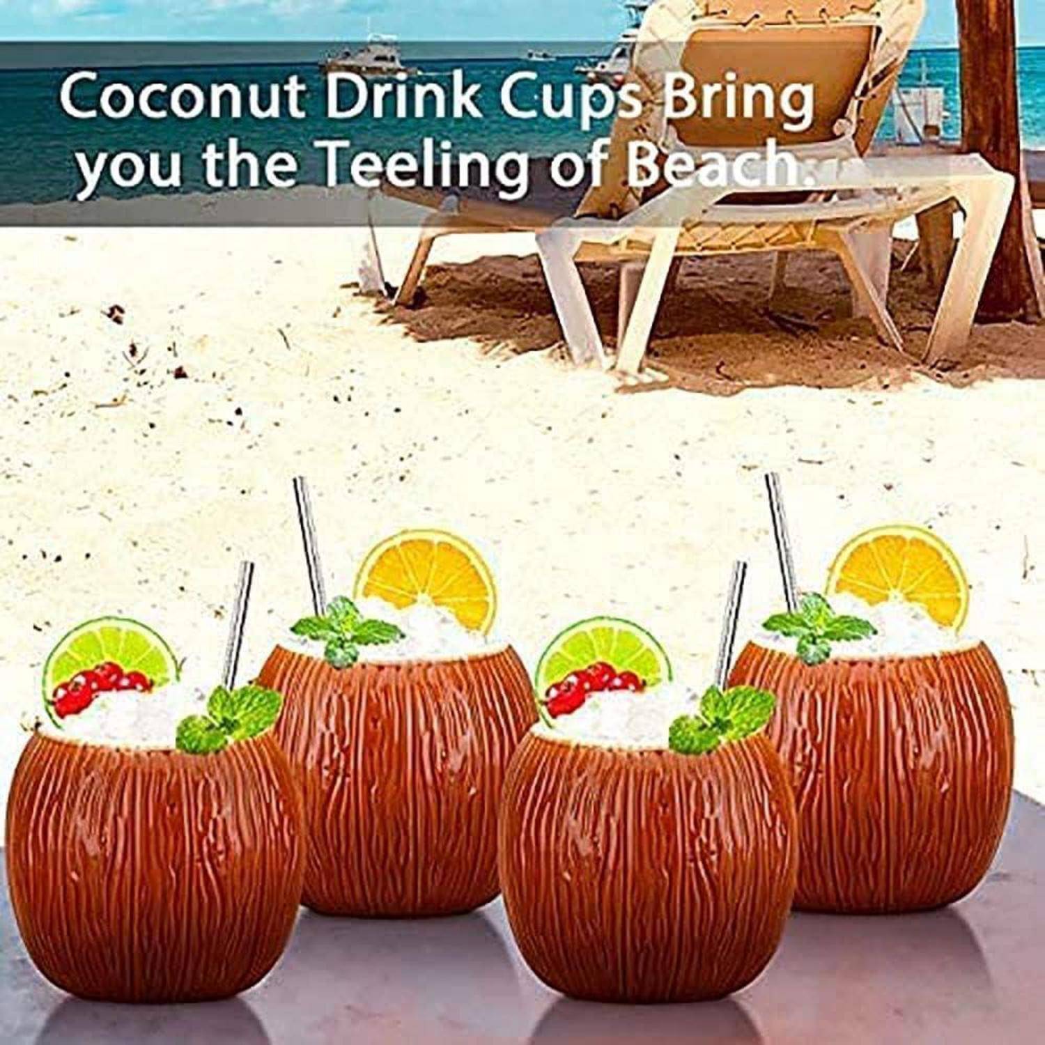 Tiki-Becher Set Keramik Kokosnuss Cocktailgläser Party Dekoration