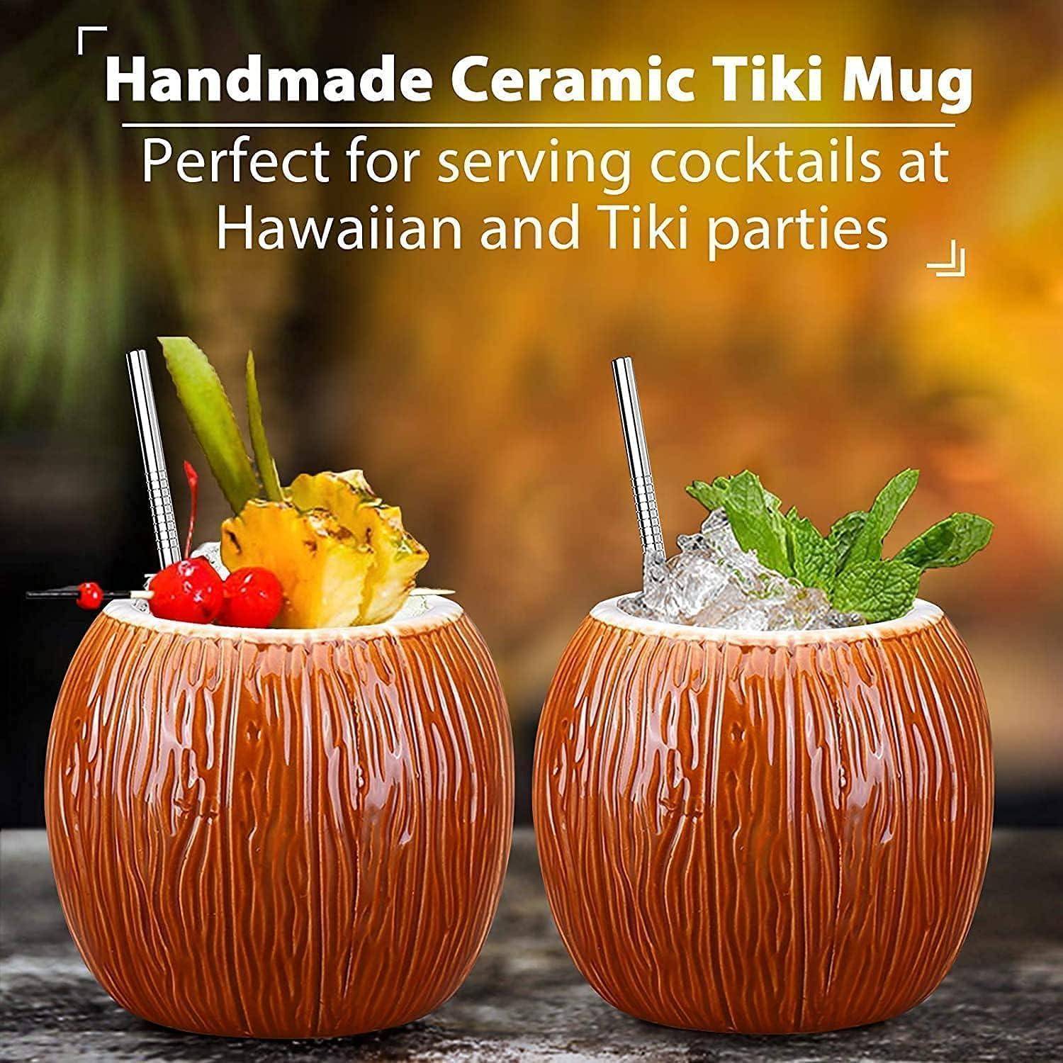 Tiki-Becher Set Keramik Kokosnuss Cocktailgläser Party Dekoration
