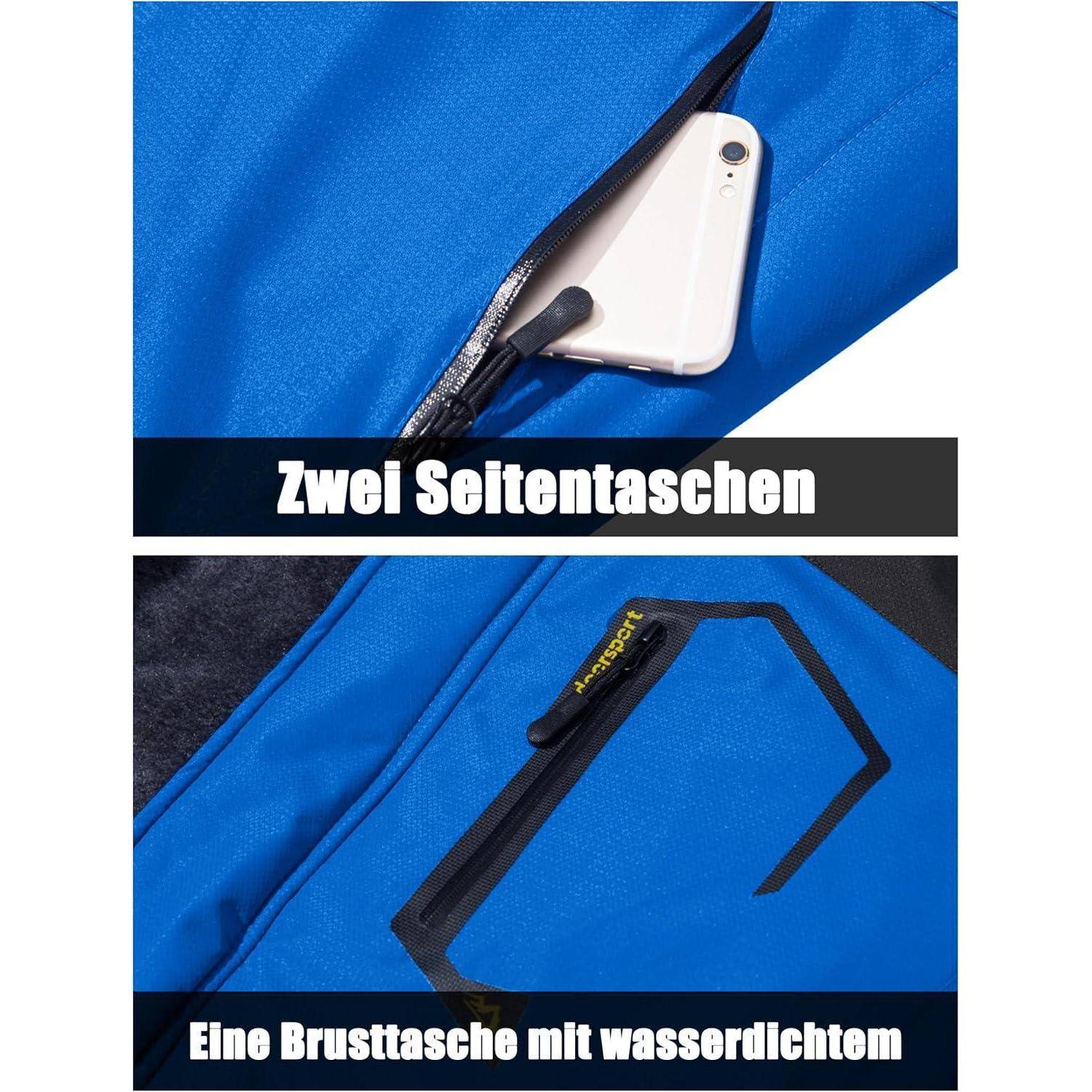 Herren Winter Skijacke Fleece Gefüttert Outdoor Wasserdicht Blau XL