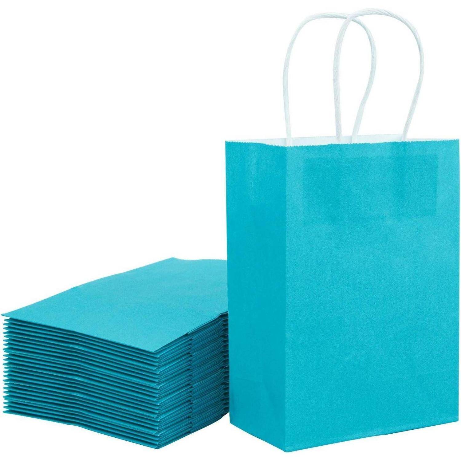 Kraftpapier Geschenktüten Blau 25er Set 21x11x27cm mit Griffen