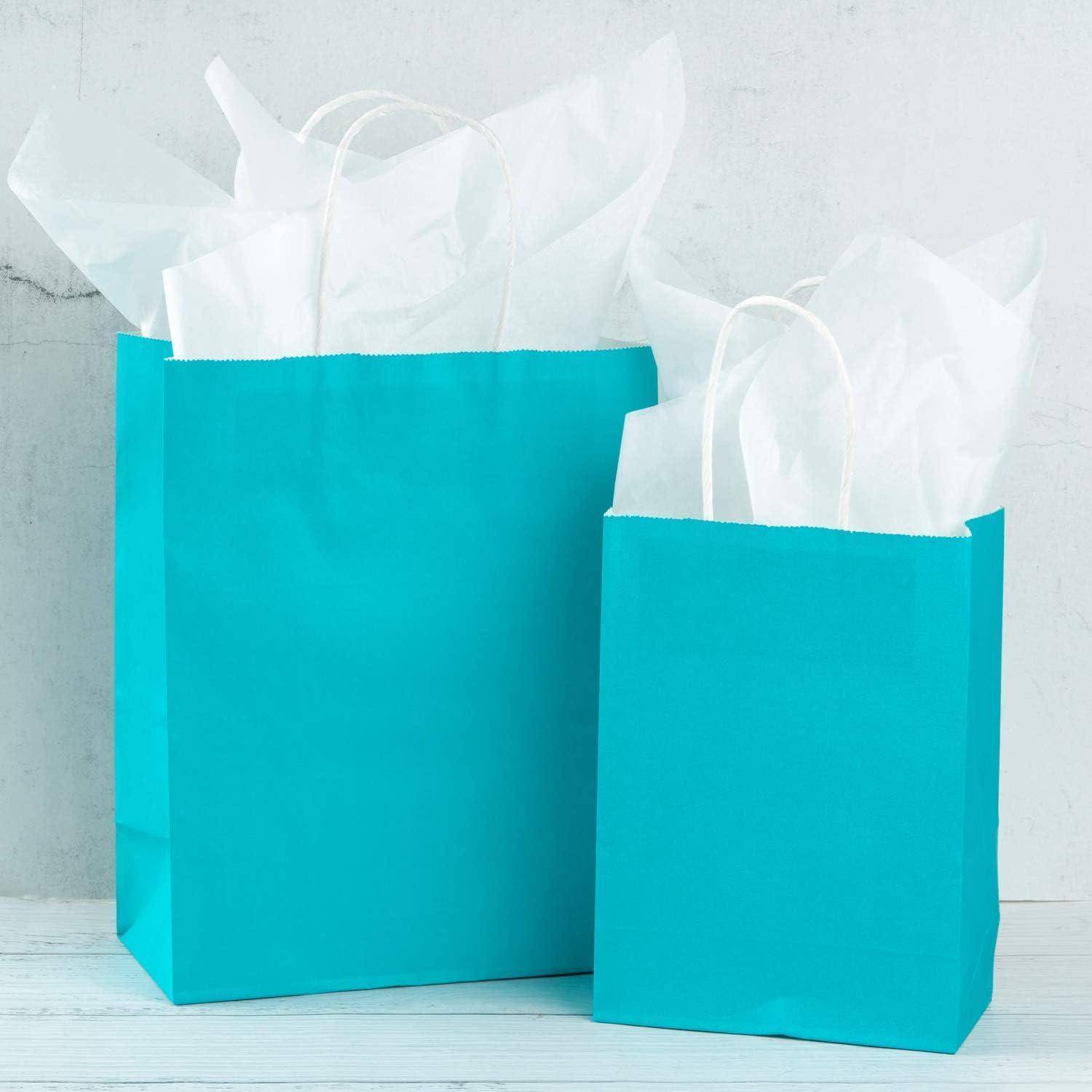 Kraftpapier Geschenktüten Blau 25er Set 21x11x27cm mit Griffen