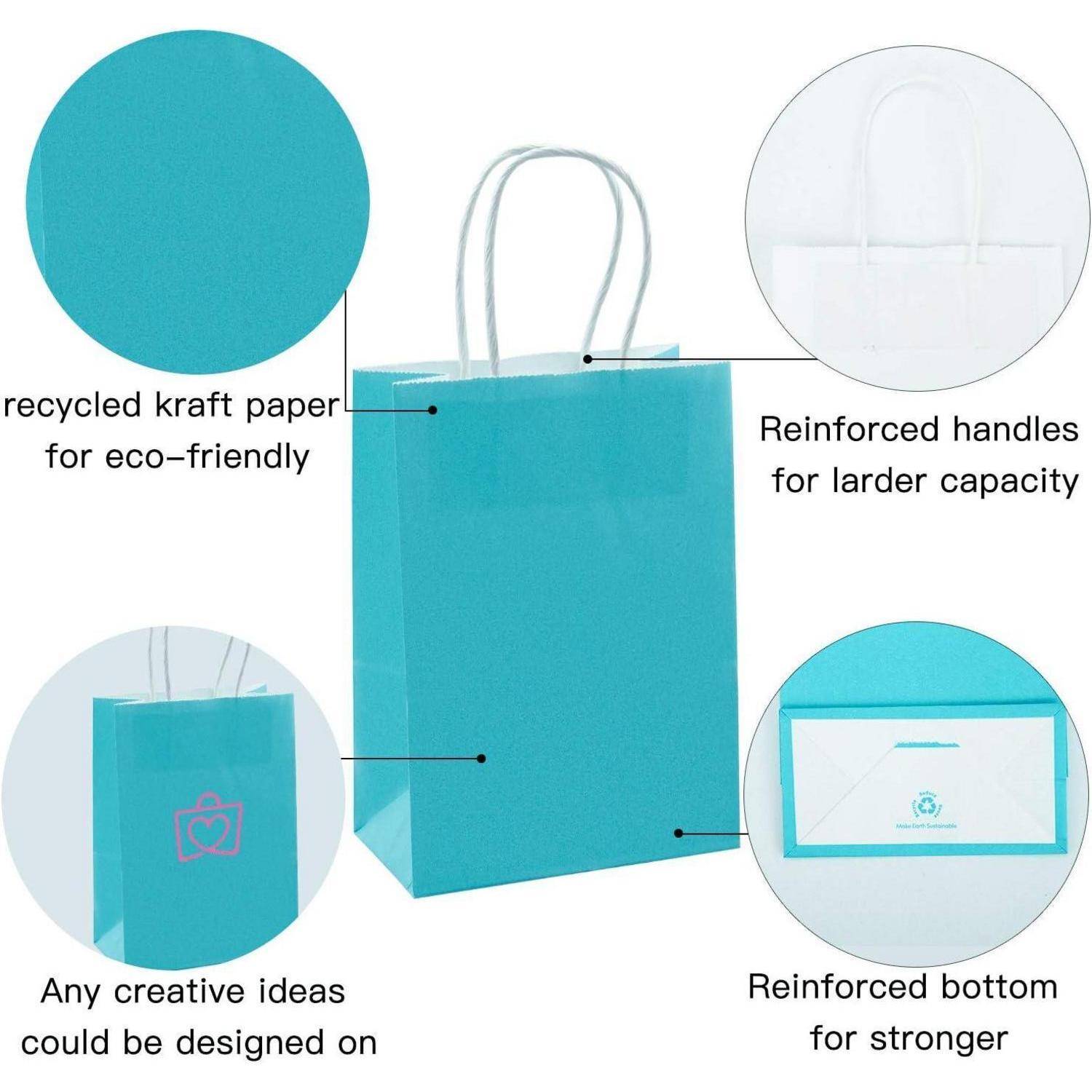 Kraftpapier Geschenktüten Blau 25er Set 21x11x27cm mit Griffen