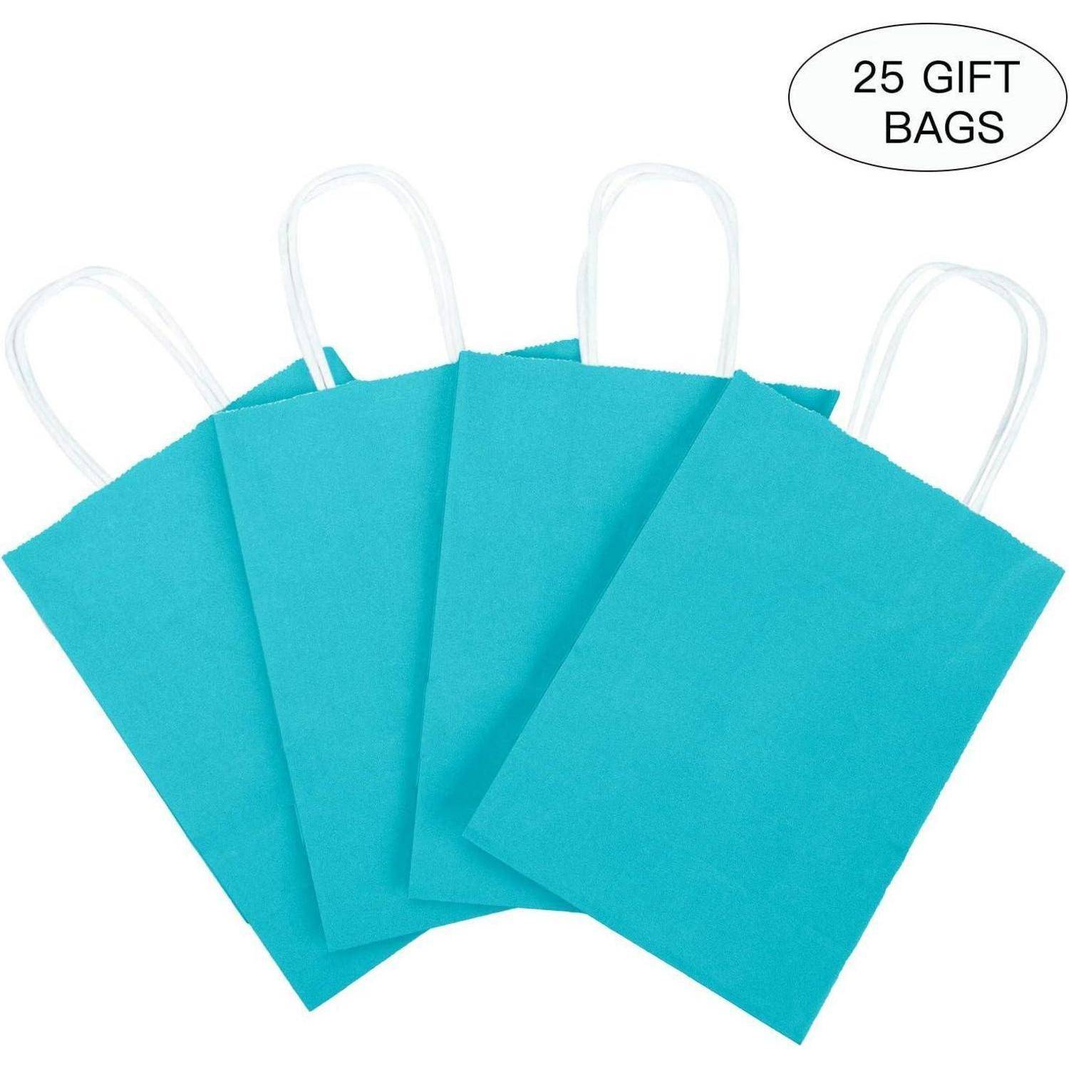 Kraftpapier Geschenktüten Blau 25er Set 21x11x27cm mit Griffen