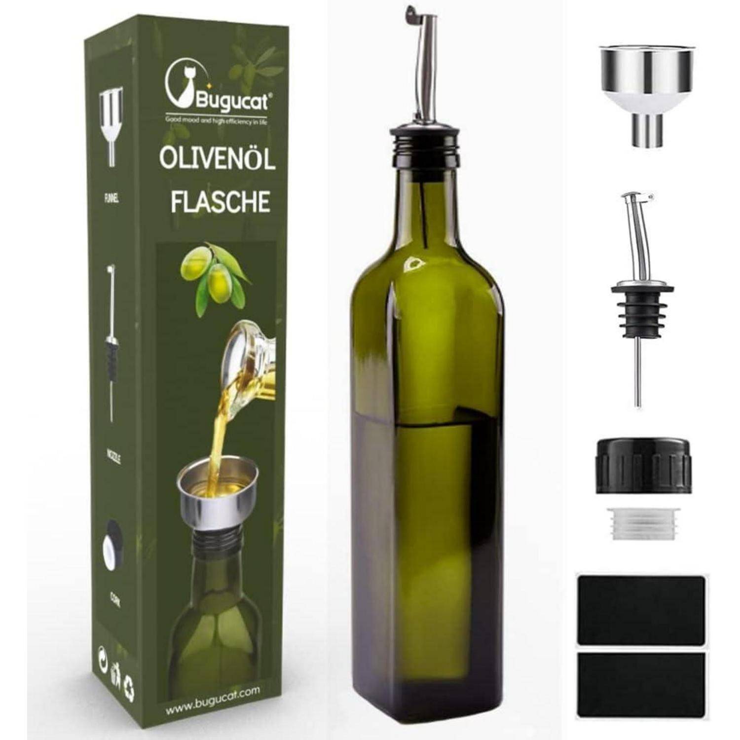 Ölflasche Essigflasche 500ML Glas Spender Ausgießer Etikett Tropffrei