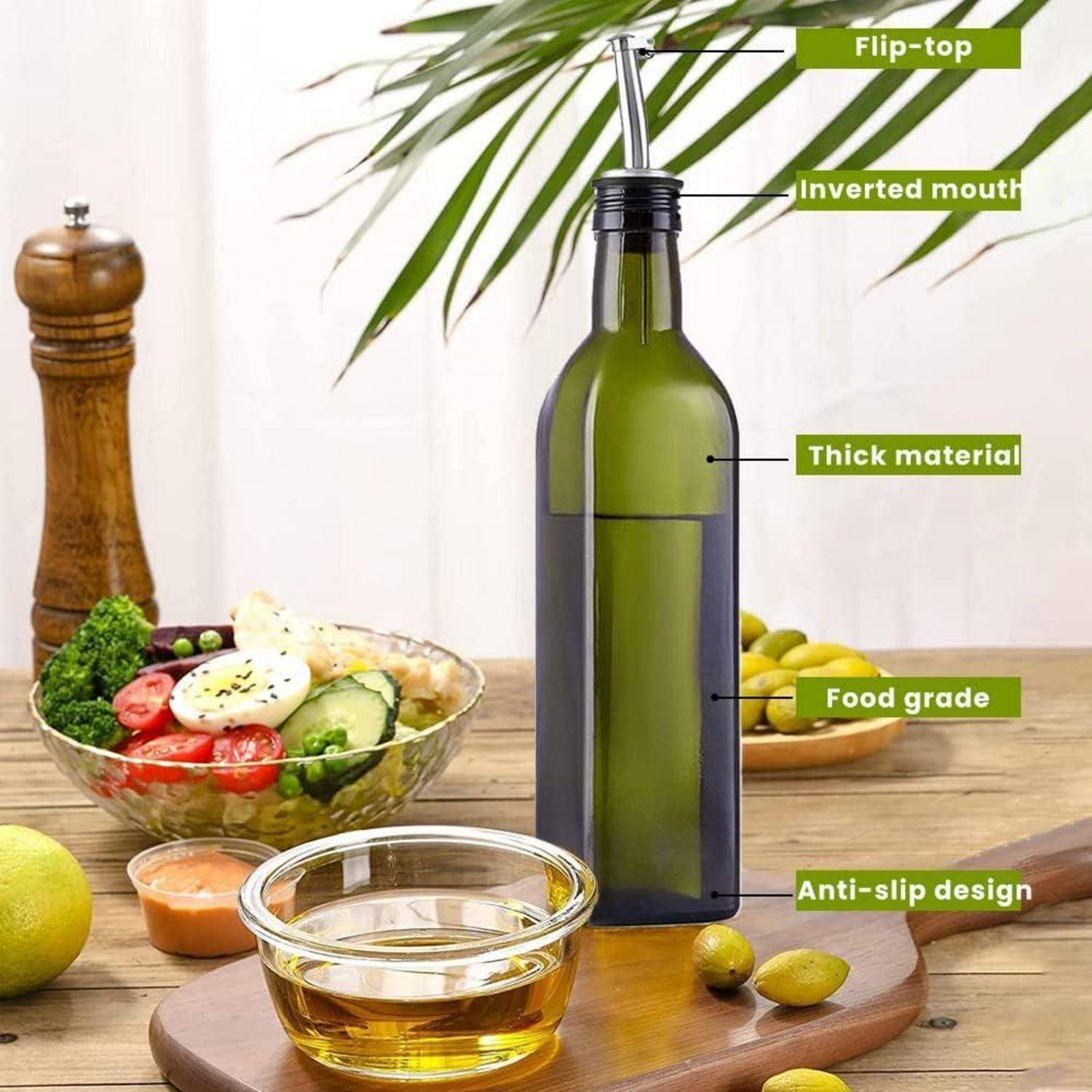 Ölflasche Essigflasche 500ML Glas Spender Ausgießer Etikett Tropffrei