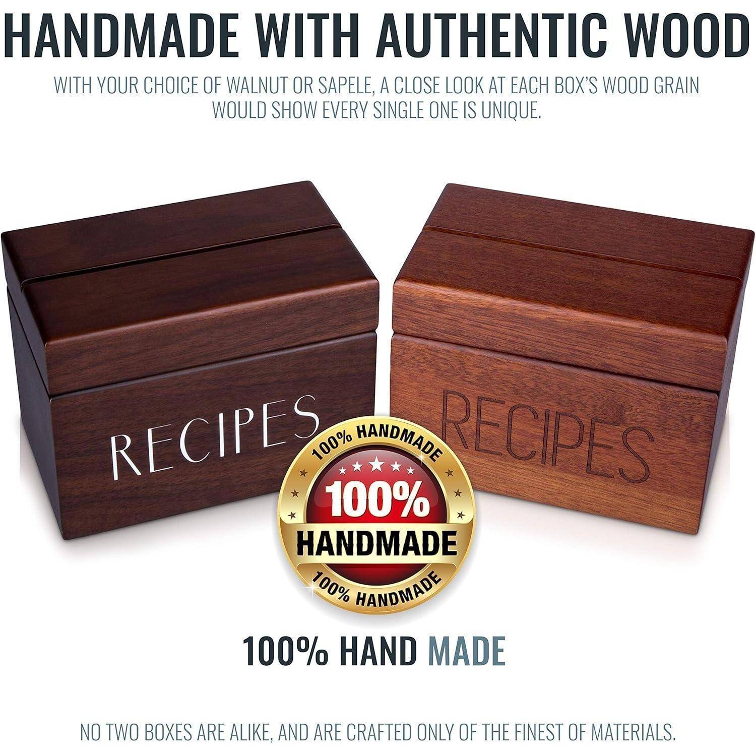 Rezeptbox Rezeptkarten blanko Trennkarten Walnuss 240 Holz
