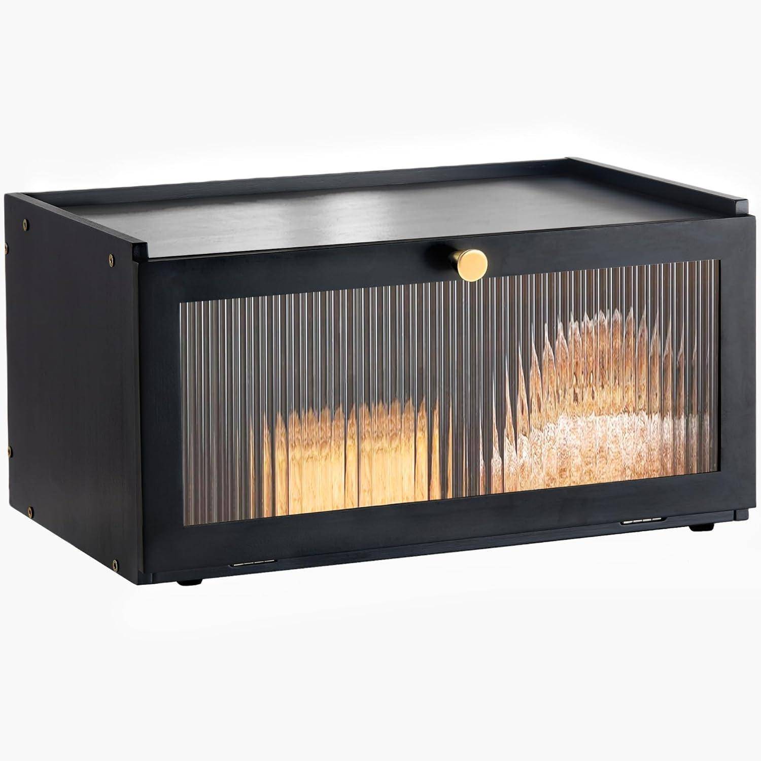 Bambus Brotkasten schwarz Holz Stylischer Bread Box 40x25x20 CM