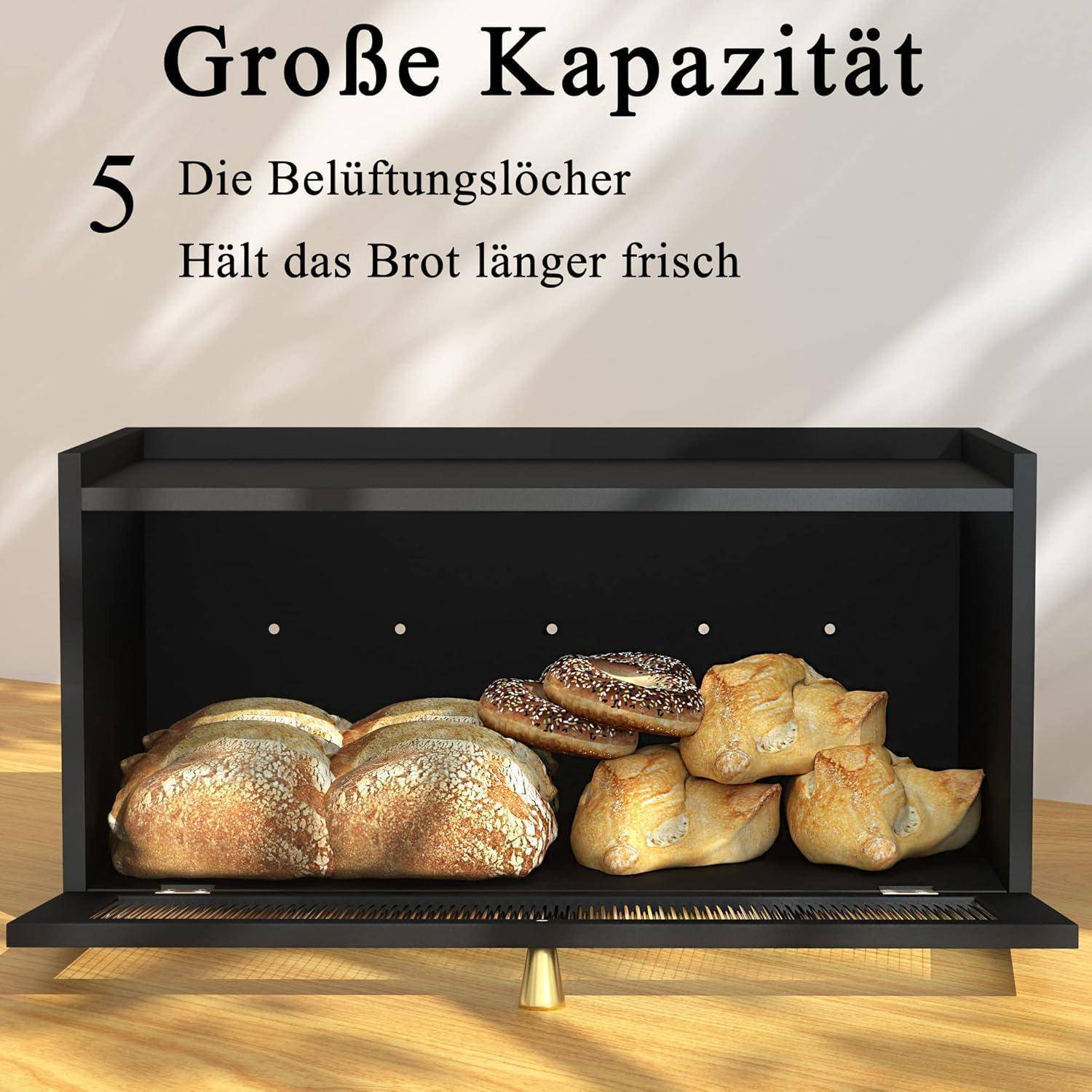 Bambus Brotkasten schwarz Holz Stylischer Bread Box 40x25x20 CM