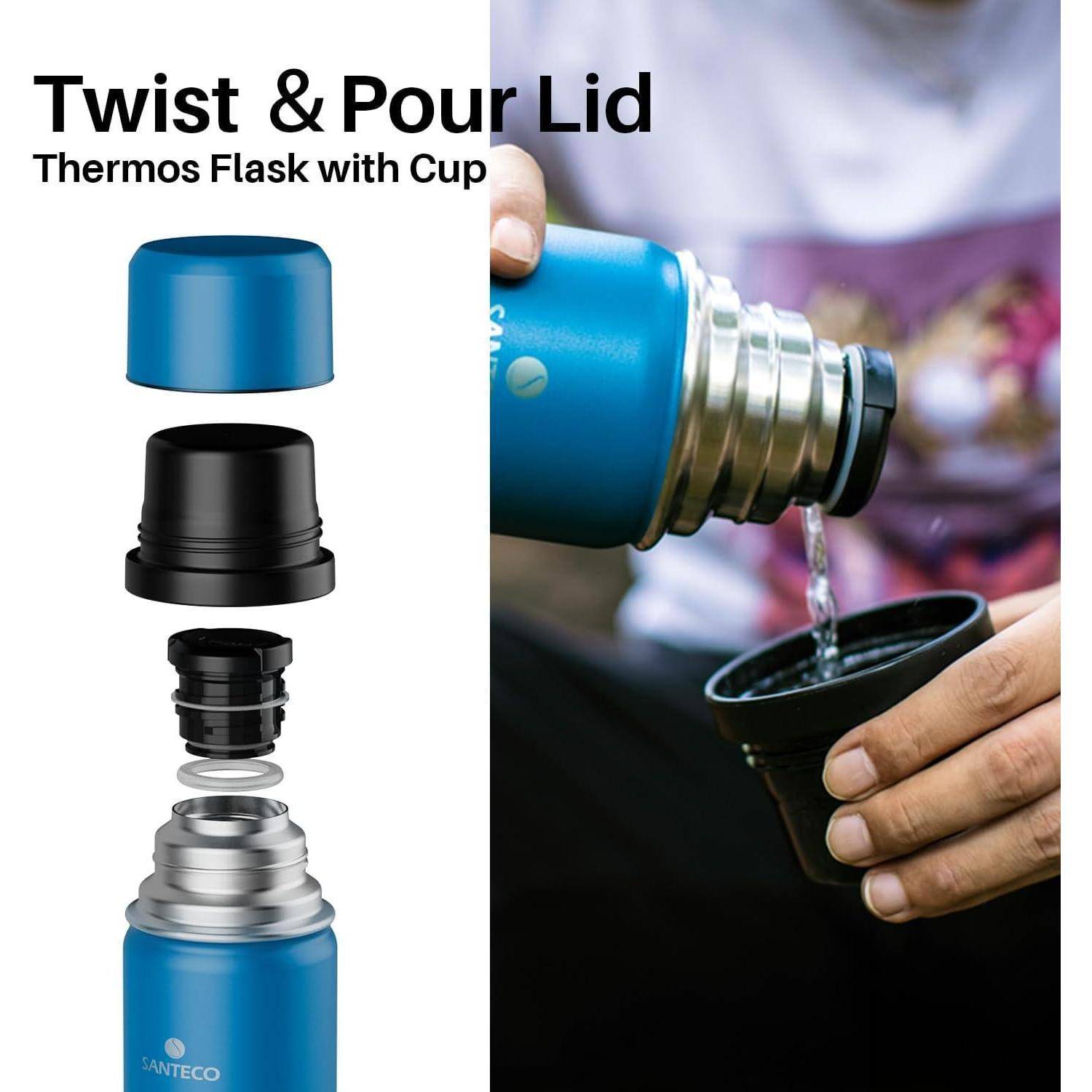 Thermoskanne 1l Edelstahl Auslaufsicher Trinkflasche Trinkbecher