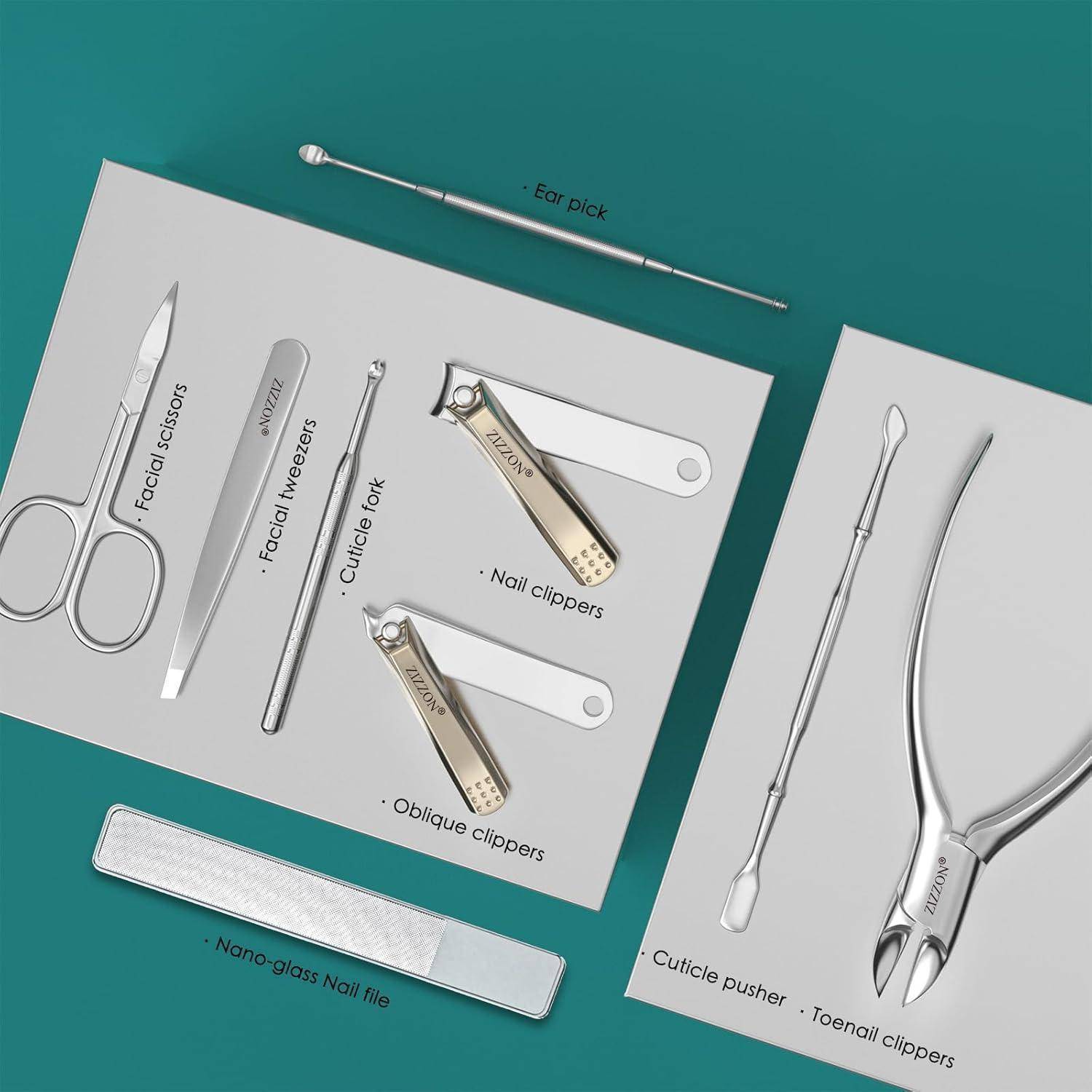 Maniküre-Set aus Edelstahl mit etui, 9-in-1 Pediküre- und