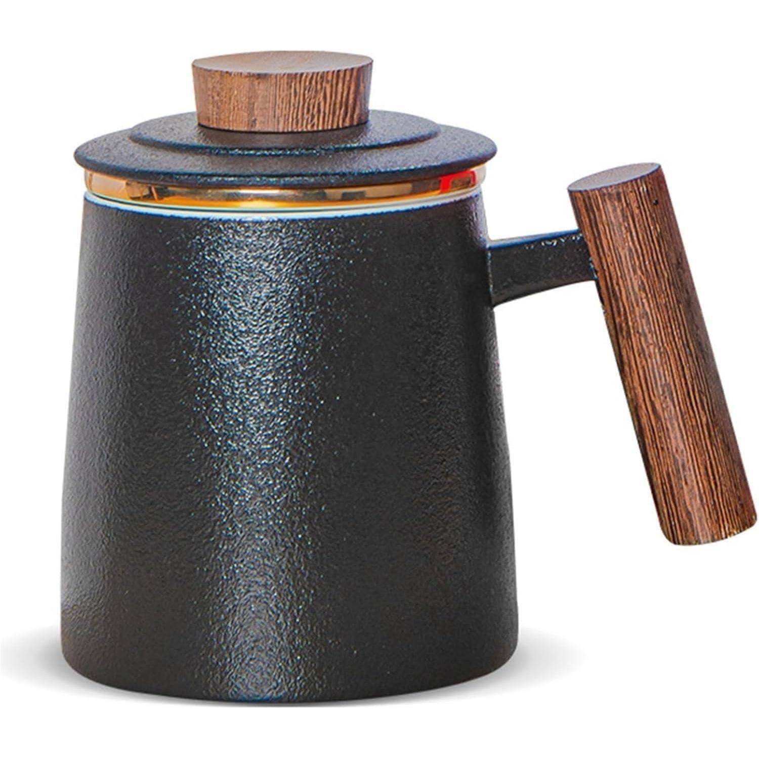 Teetasse 500ml Keramik Becher Sieb Deckel schwarz Elegant für