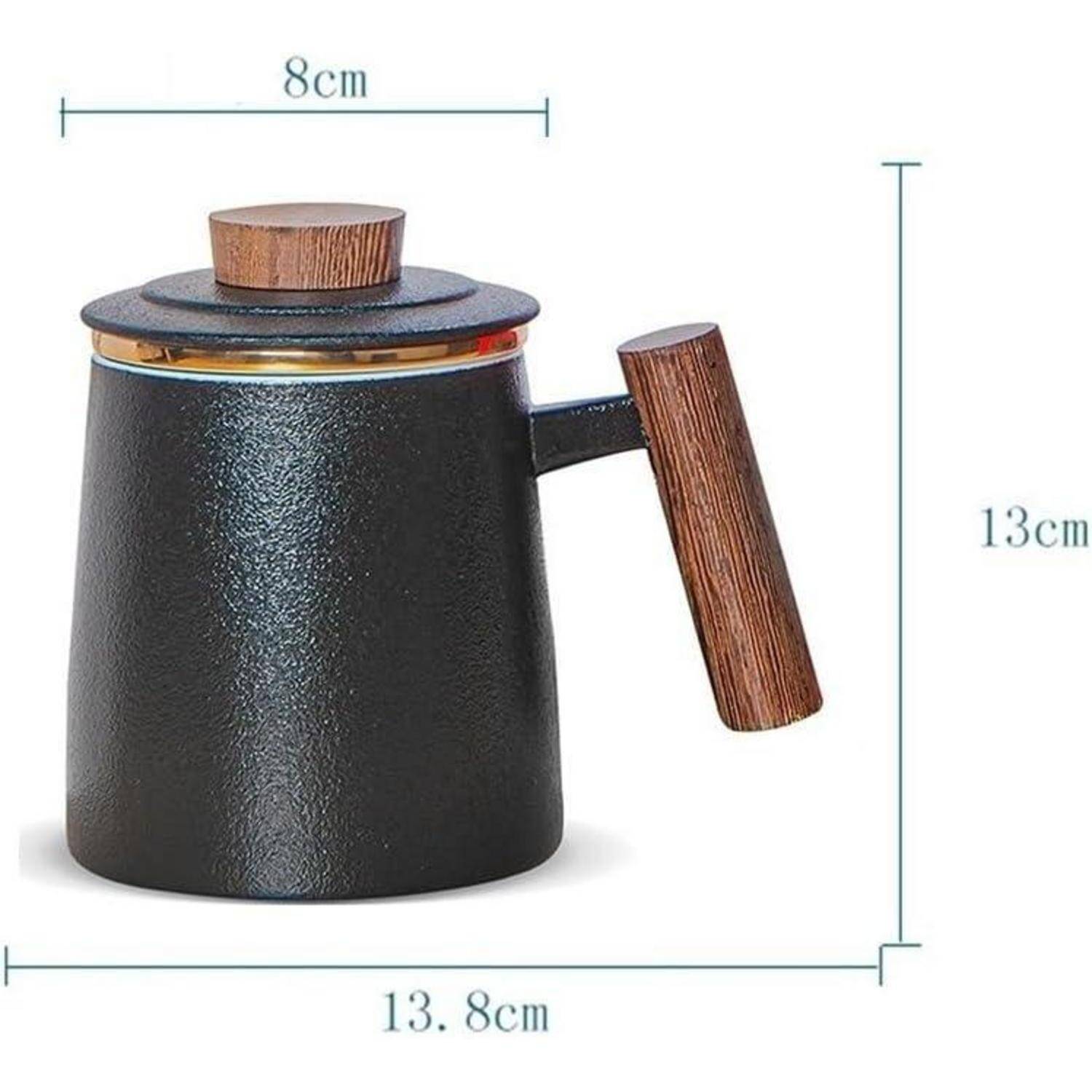 Teetasse 500ml Keramik Becher Sieb Deckel schwarz Elegant für
