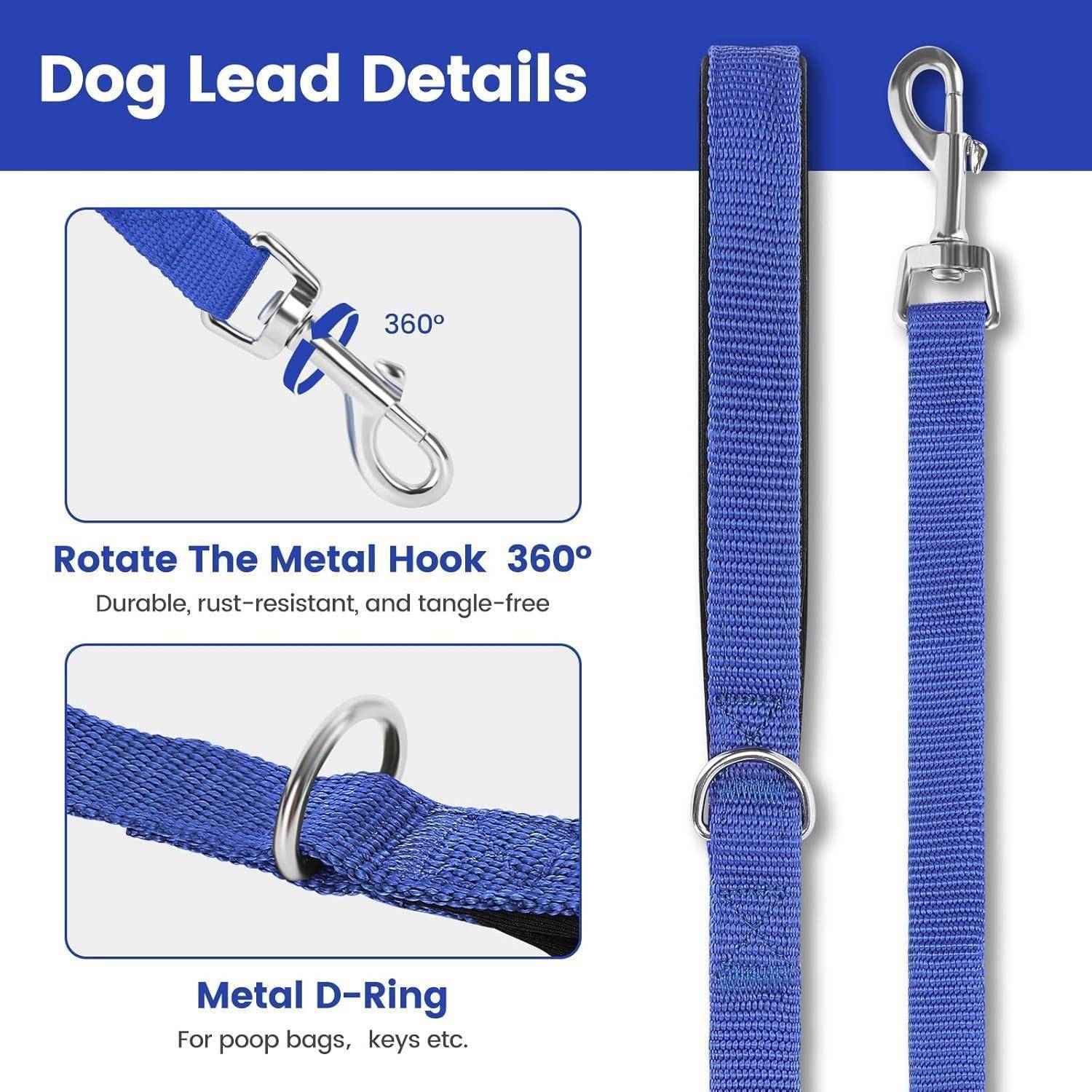 Schleppleine Hund Nylon 10m D-Karabiner Wetterfest Blau