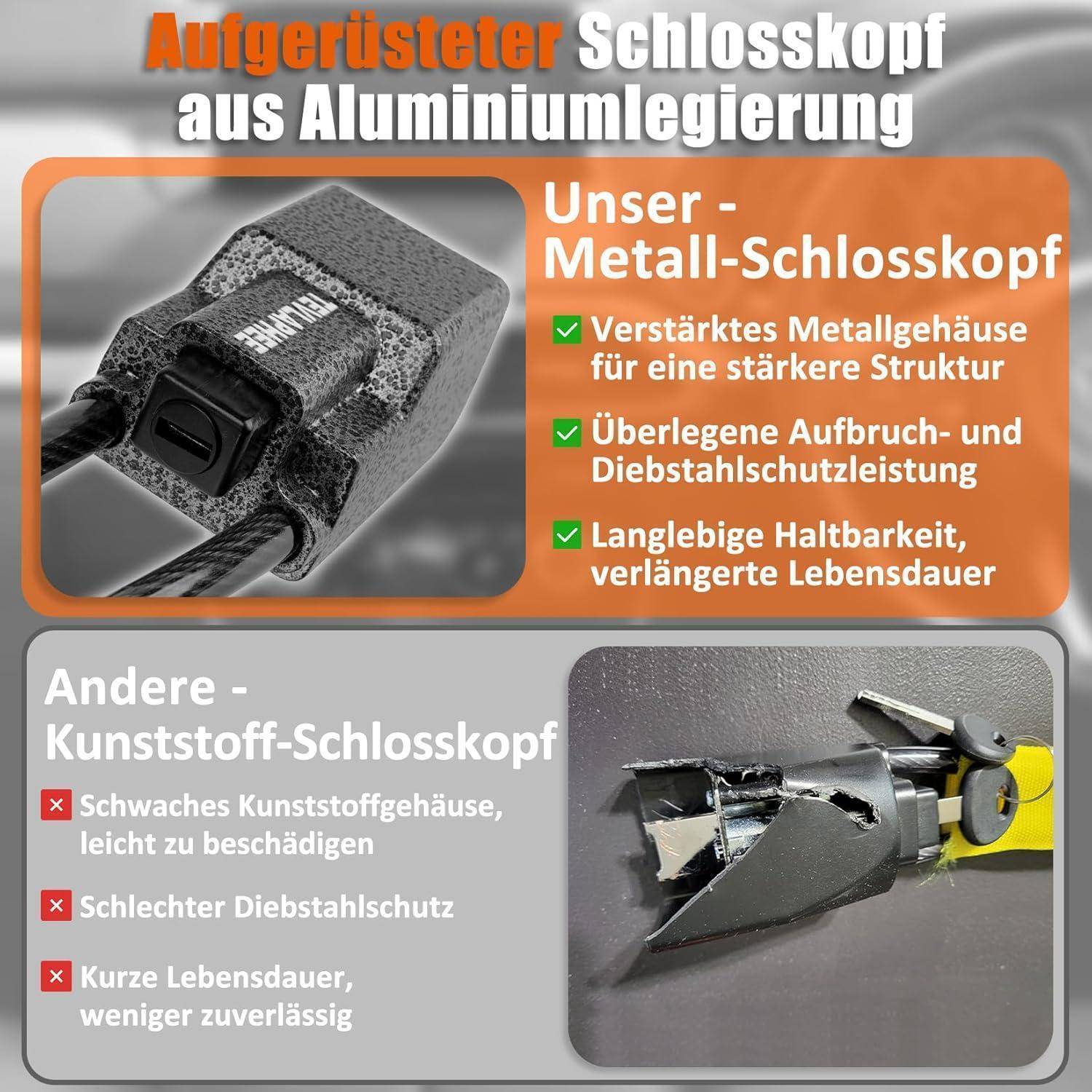 Lenkradkralle Metallkopf Diebstahlschutz 3 Schlüssel Rot Rot 1