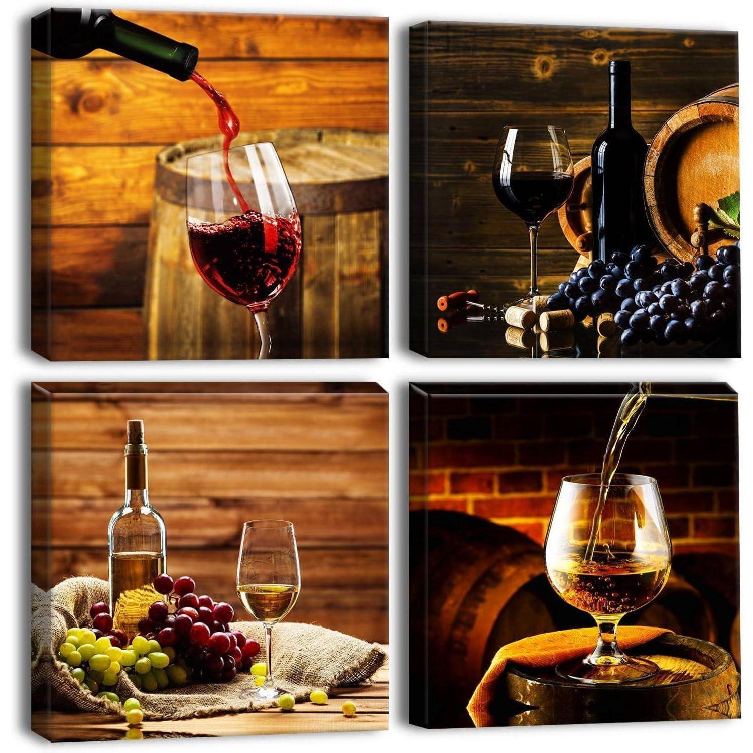 4-teiliges Leinwandbild Romantischer Wein Motiv 30x30cm - Moderne