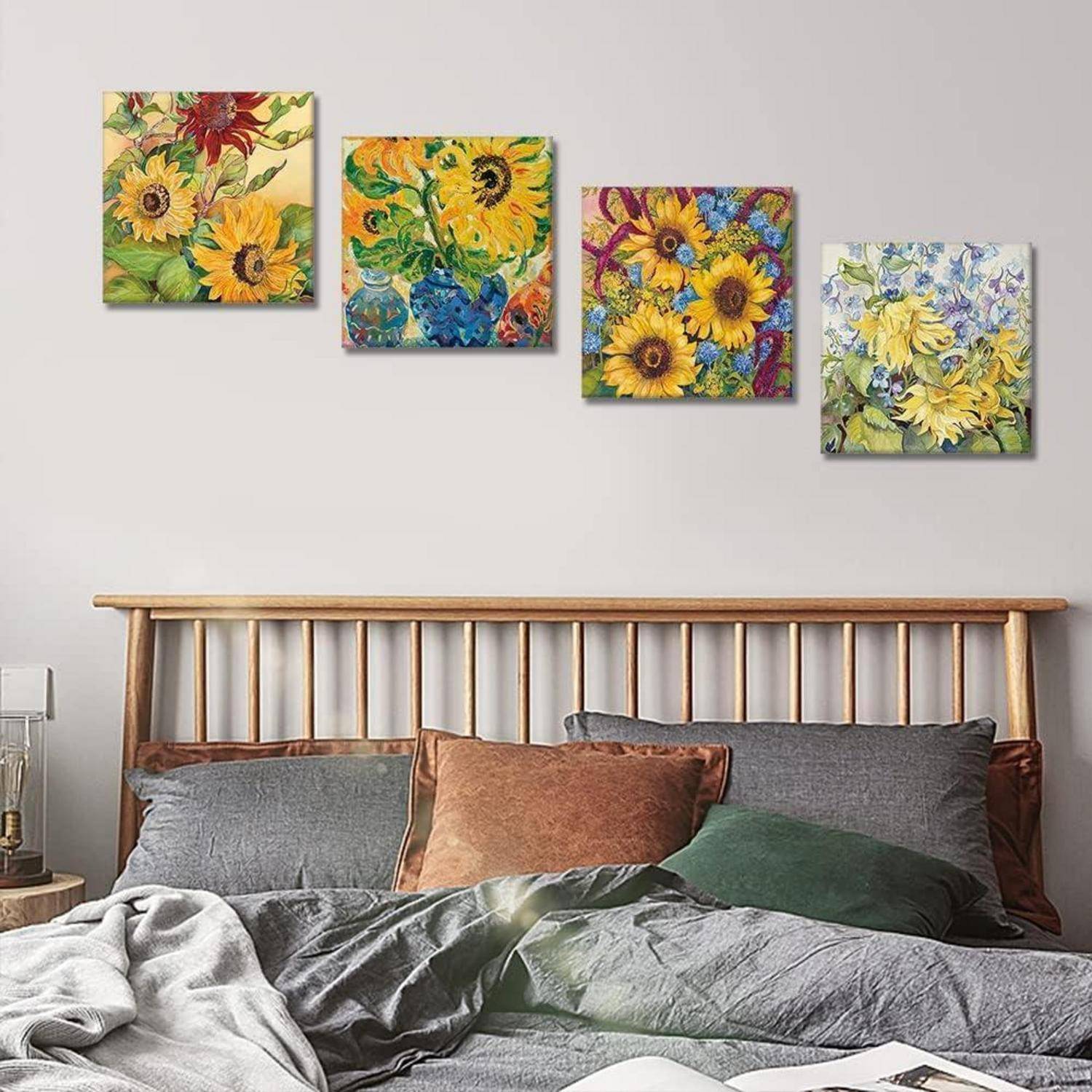 Moderne Sonnenblumen Leinwandbilder 4-teilig 30x30cm Wanddekoration
