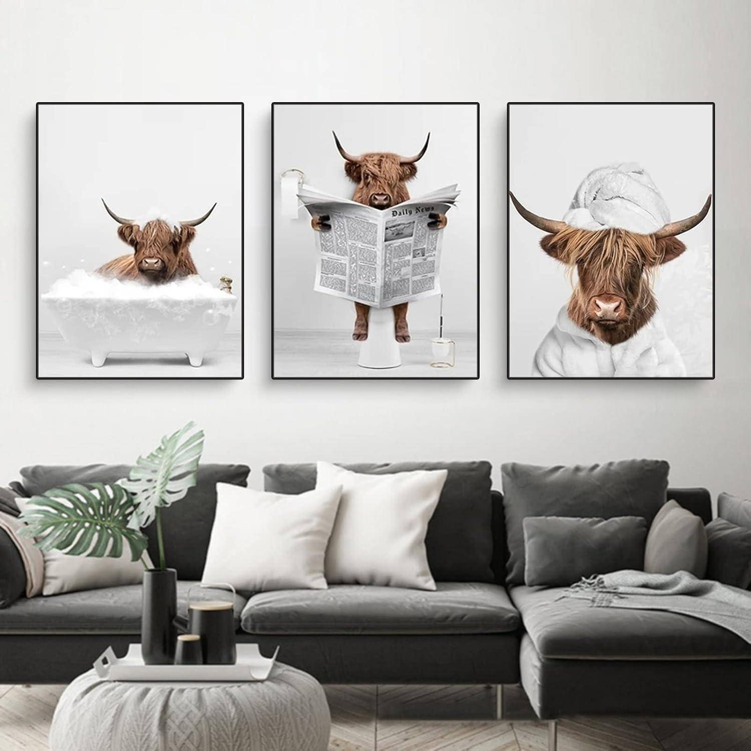 3-teiliges Hochland Kuh Poster Set Badewanne Leinwand Kunst 30x40cm