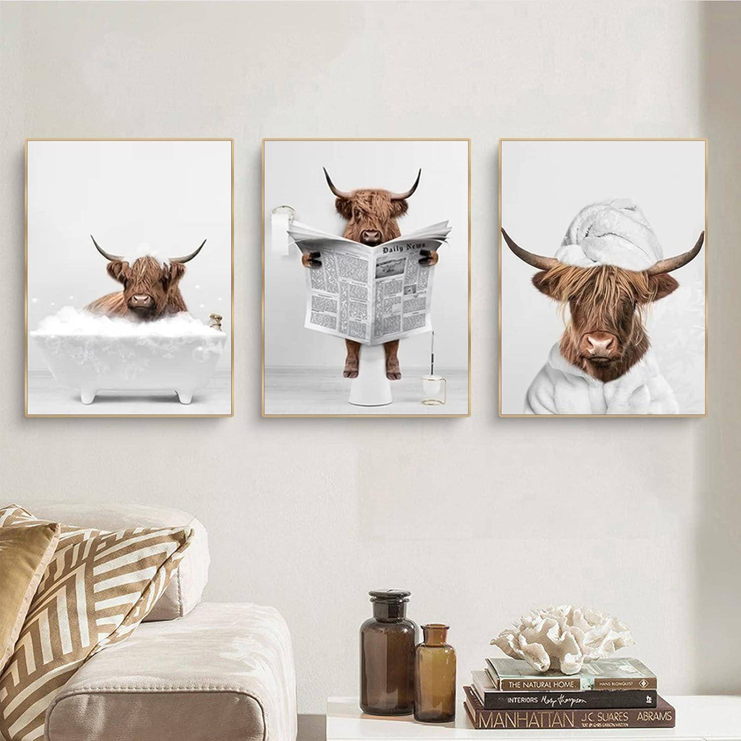 3-teiliges Hochland Kuh Poster Set Badewanne Leinwand Kunst 30x40cm