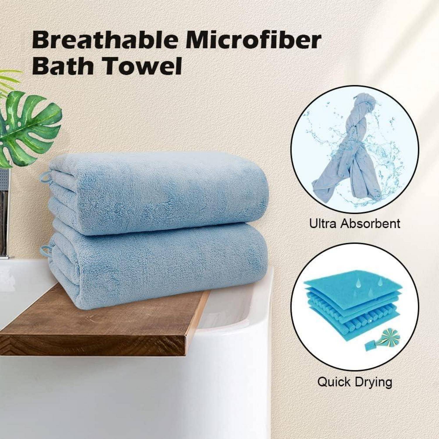 Badetuch Set 68x137cm Blau Mikrofaser saugfähig schnell trocknend Gym