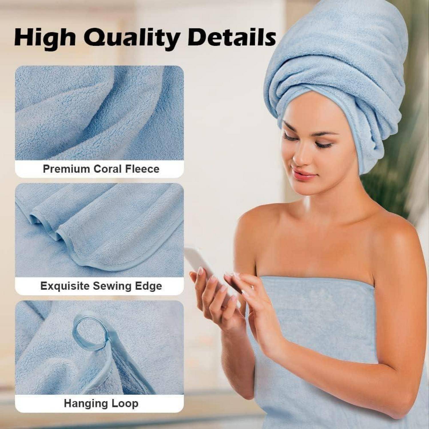 Badetuch Set 68x137cm Blau Mikrofaser saugfähig schnell trocknend Gym