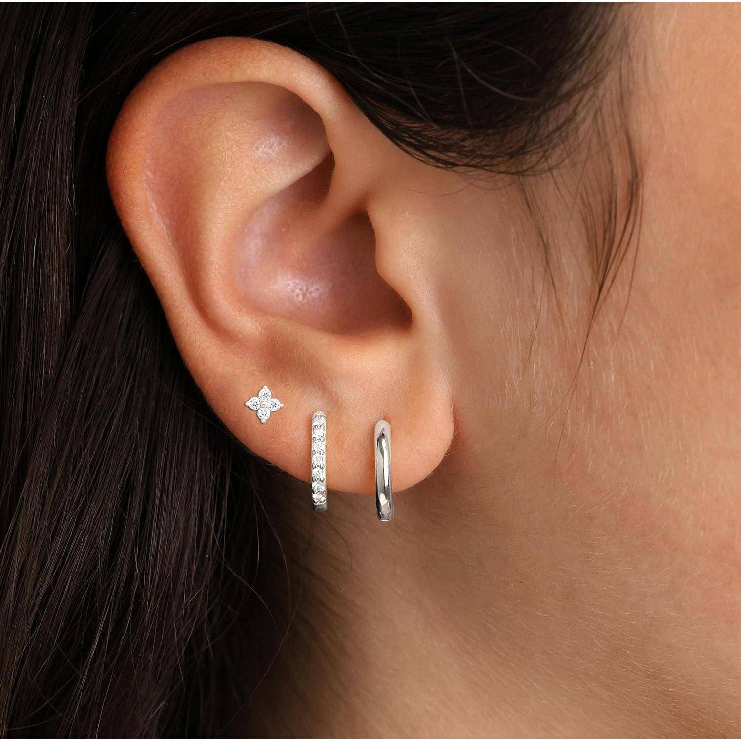 Ohrringe Silber 925 14K Vergoldet Damen Klein Creolen Ohrstecker Set