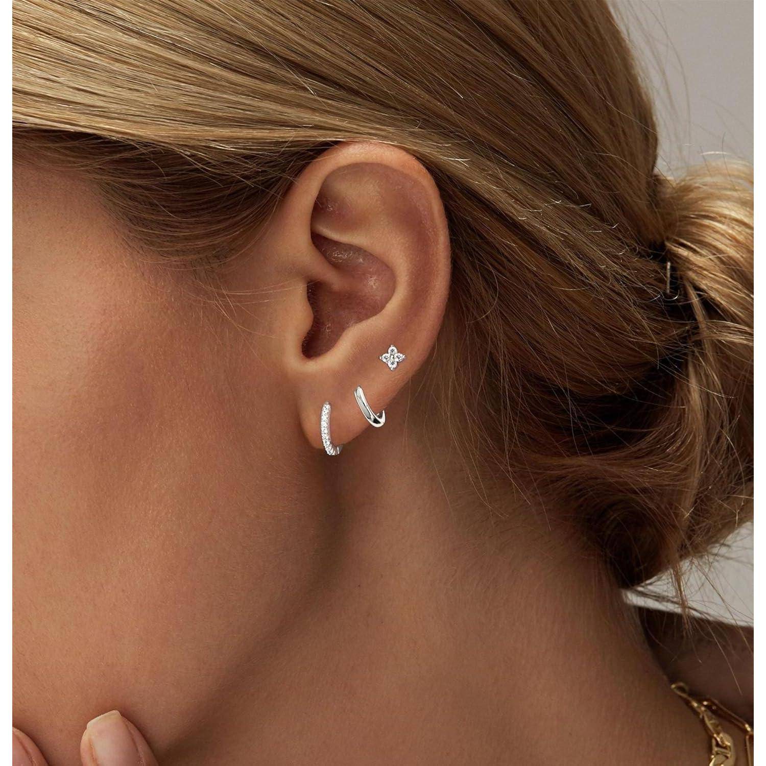 Ohrringe Silber 925 14K Vergoldet Damen Klein Creolen Ohrstecker Set