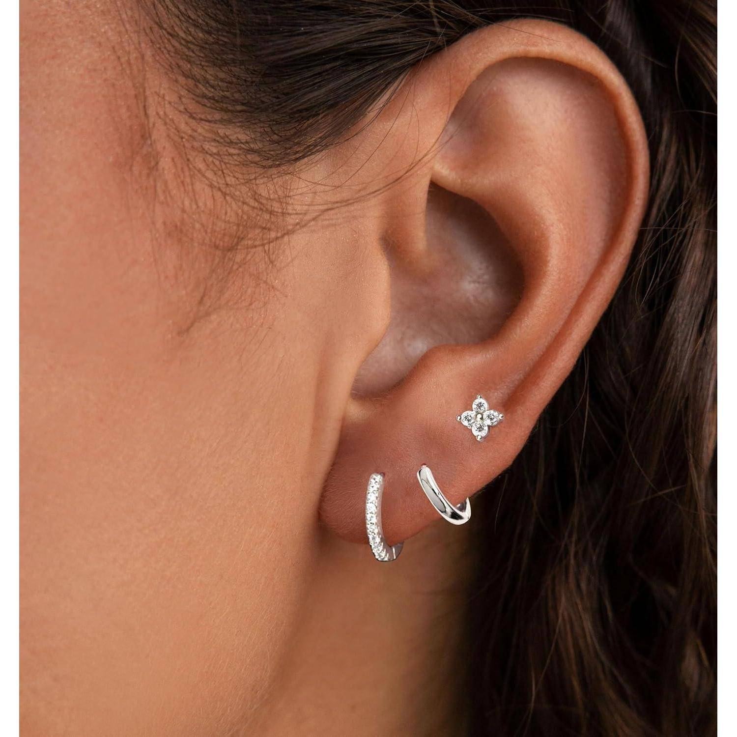 Ohrringe Silber 925 14K Vergoldet Damen Klein Creolen Ohrstecker Set