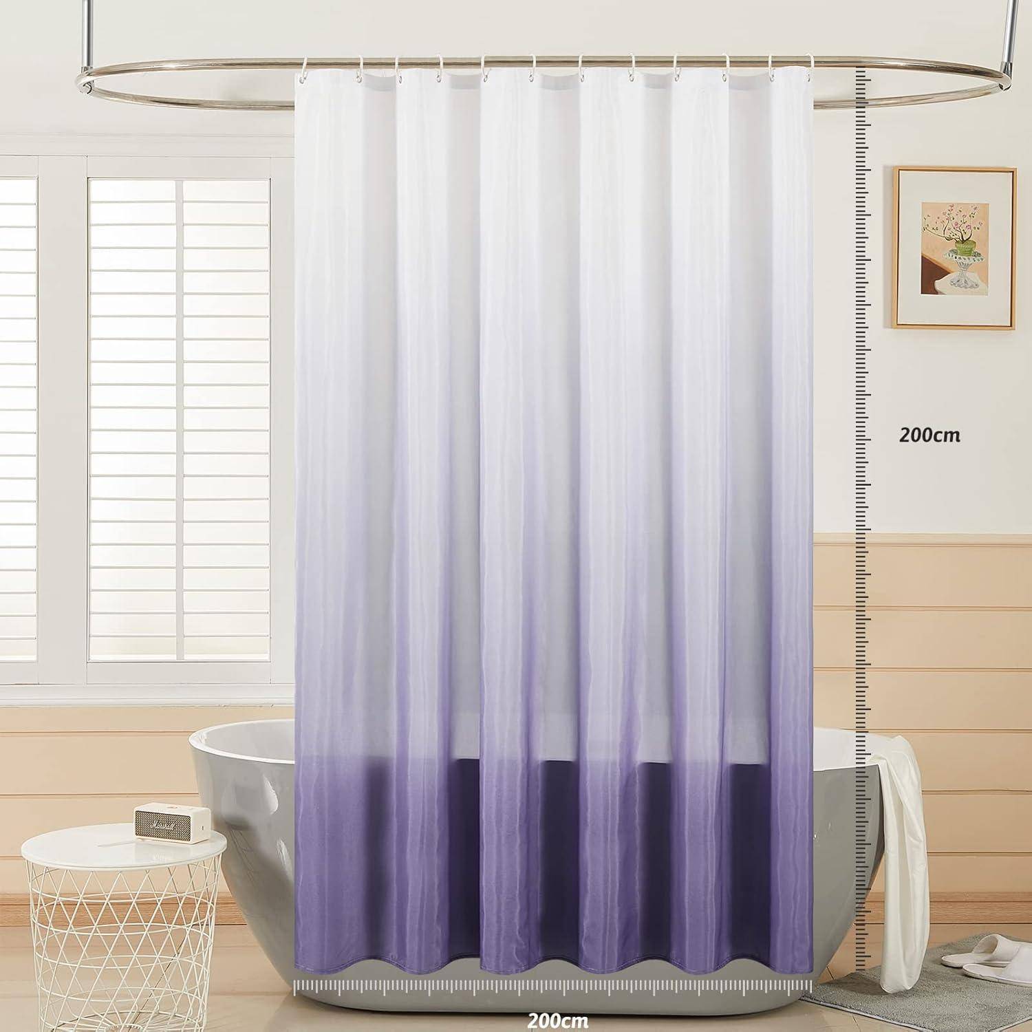 Duschvorhang Überlänge Anti-Schimmel Stoff Weiß Lila 200x200cm