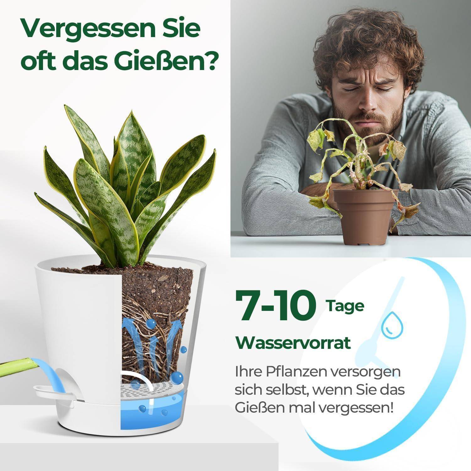 16,5cm Kunststoff Blumentopf Bewässerungssystem 6er-Set