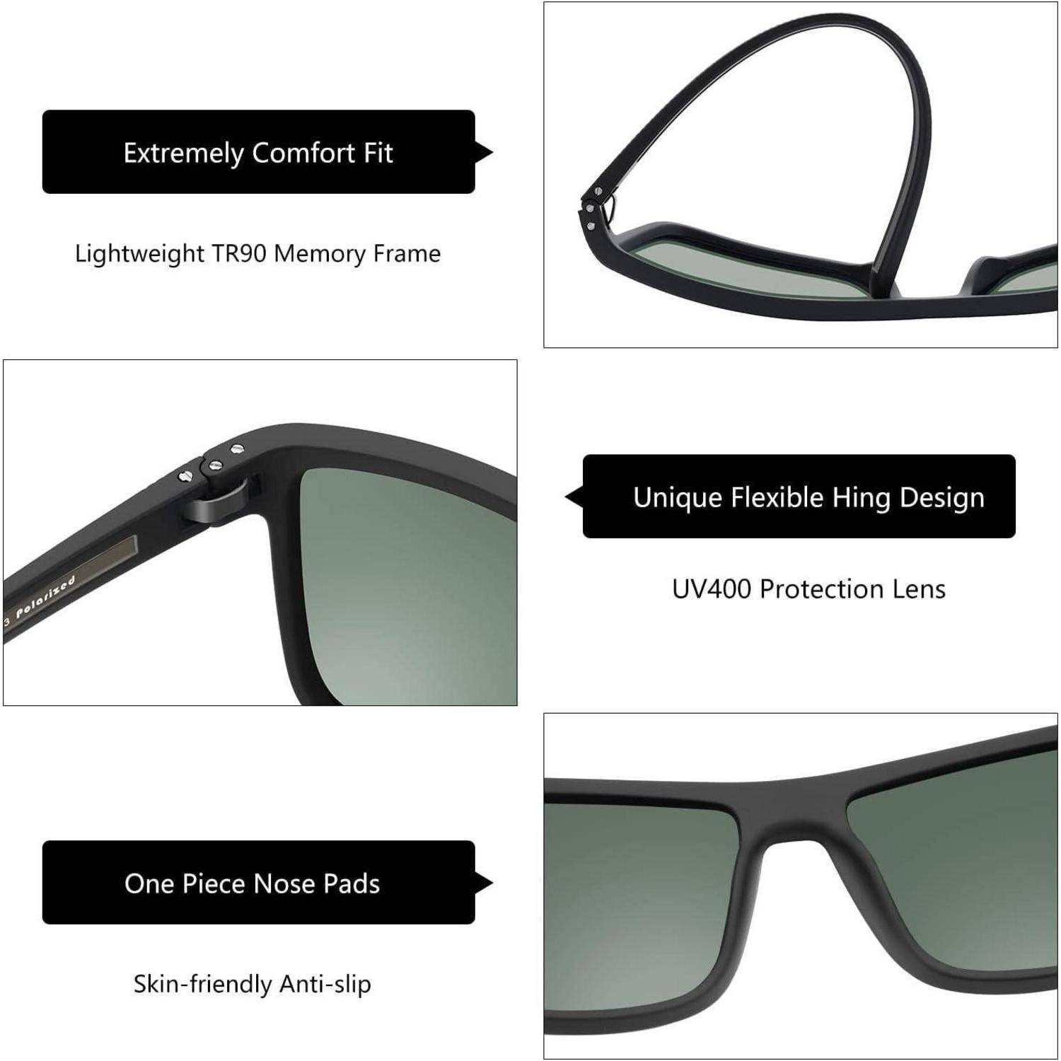 Sonnenbrille Herren Polarisiert TR90 Rahmen UV400 Schutz Grün Linse