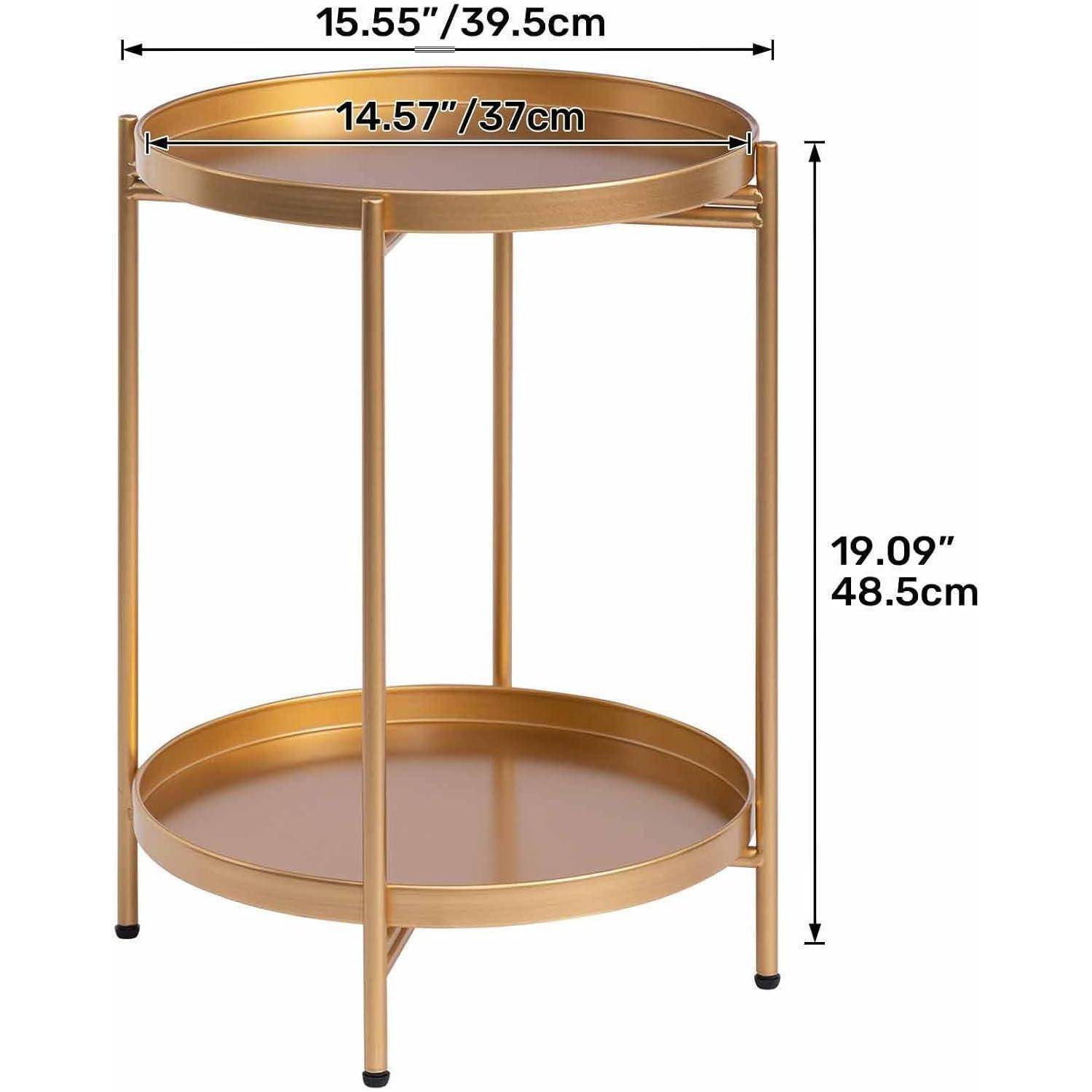 Beistelltisch Gold Rund Metall 2 Ebenen Wohnzimmer Schlafzimmer