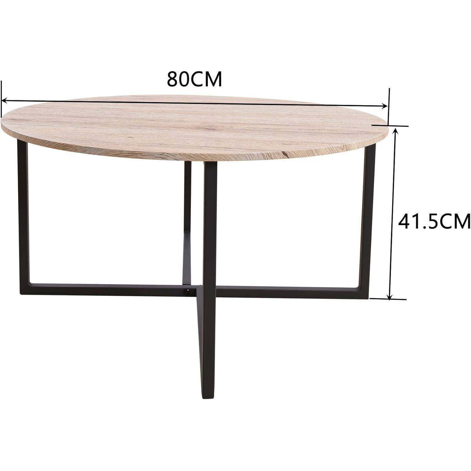 Moderne Runder Couchtisch Holz Schwarz Stahlgestell 88x44.5cm