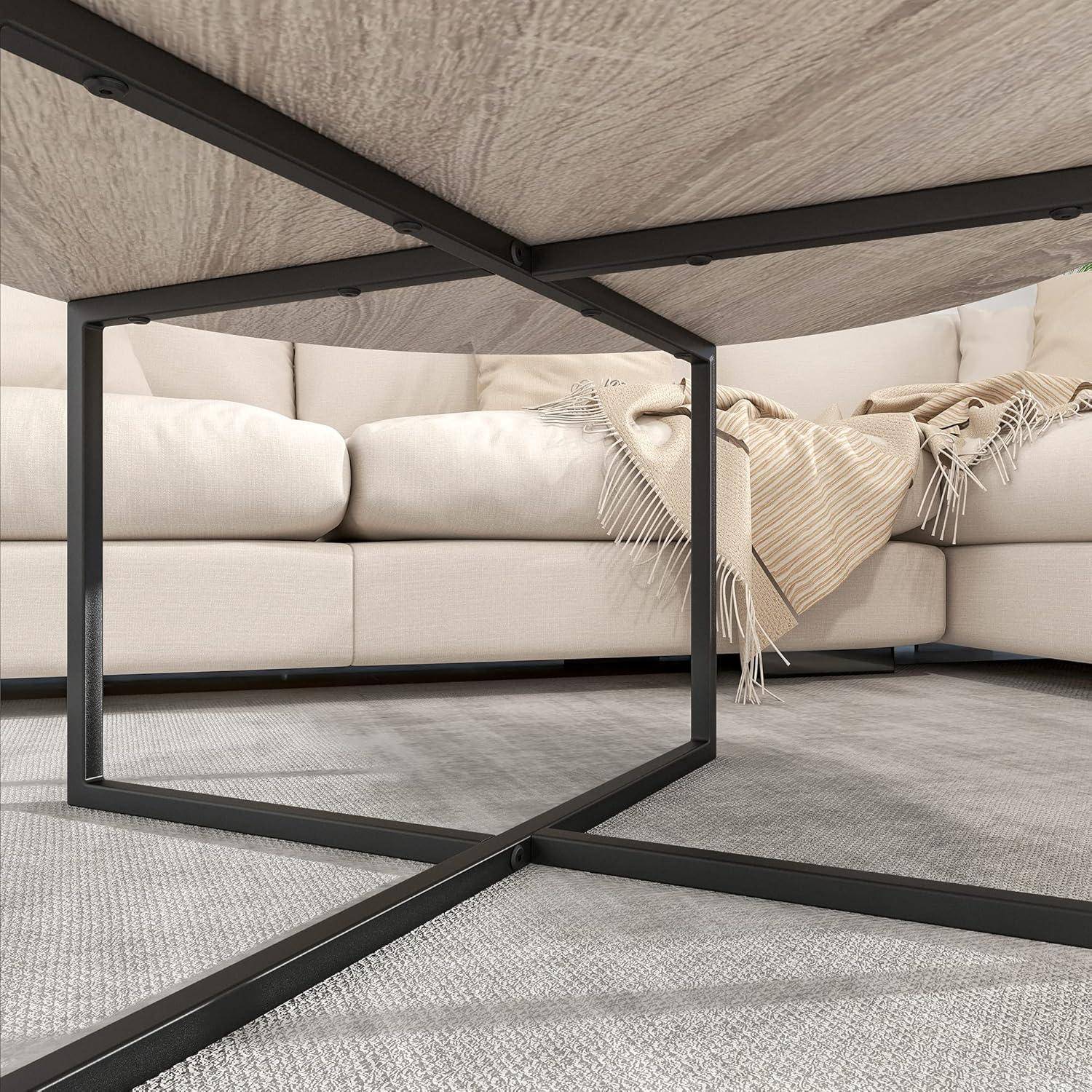 Moderne Runder Couchtisch Holz Schwarz Stahlgestell 88x44.5cm