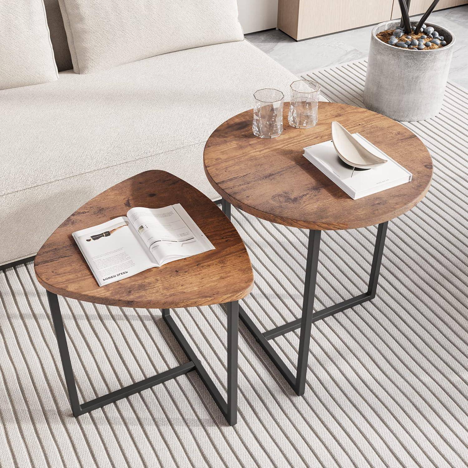 Runder Couchtisch 2er-Set kleiner Wohnzimmertisch Holzoptik