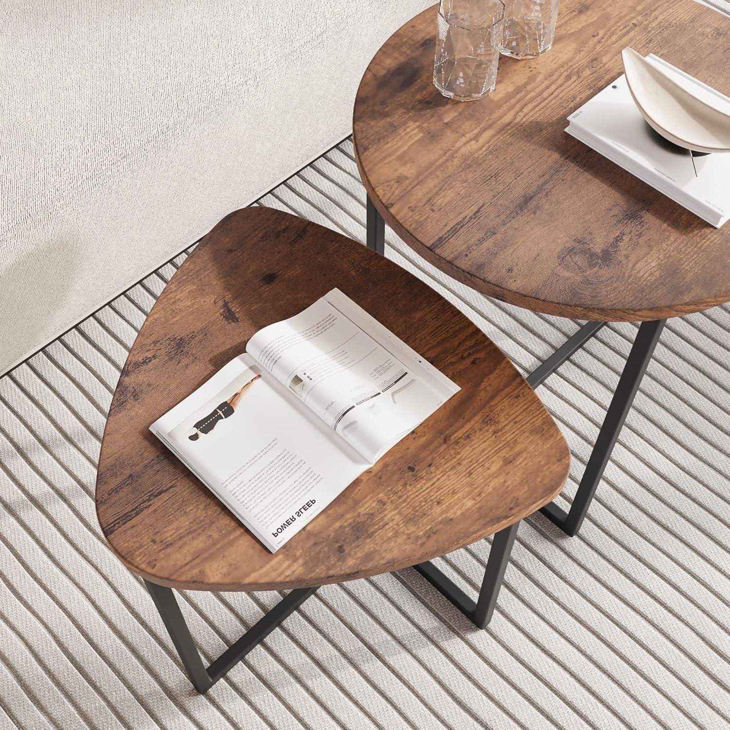 Runder Couchtisch 2er-Set kleiner Wohnzimmertisch Holzoptik