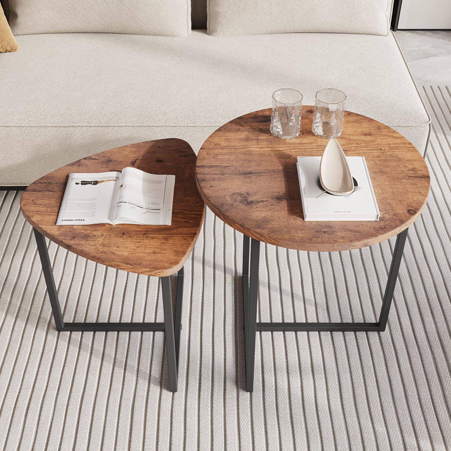 Runder Couchtisch 2er-Set kleiner Wohnzimmertisch Holzoptik