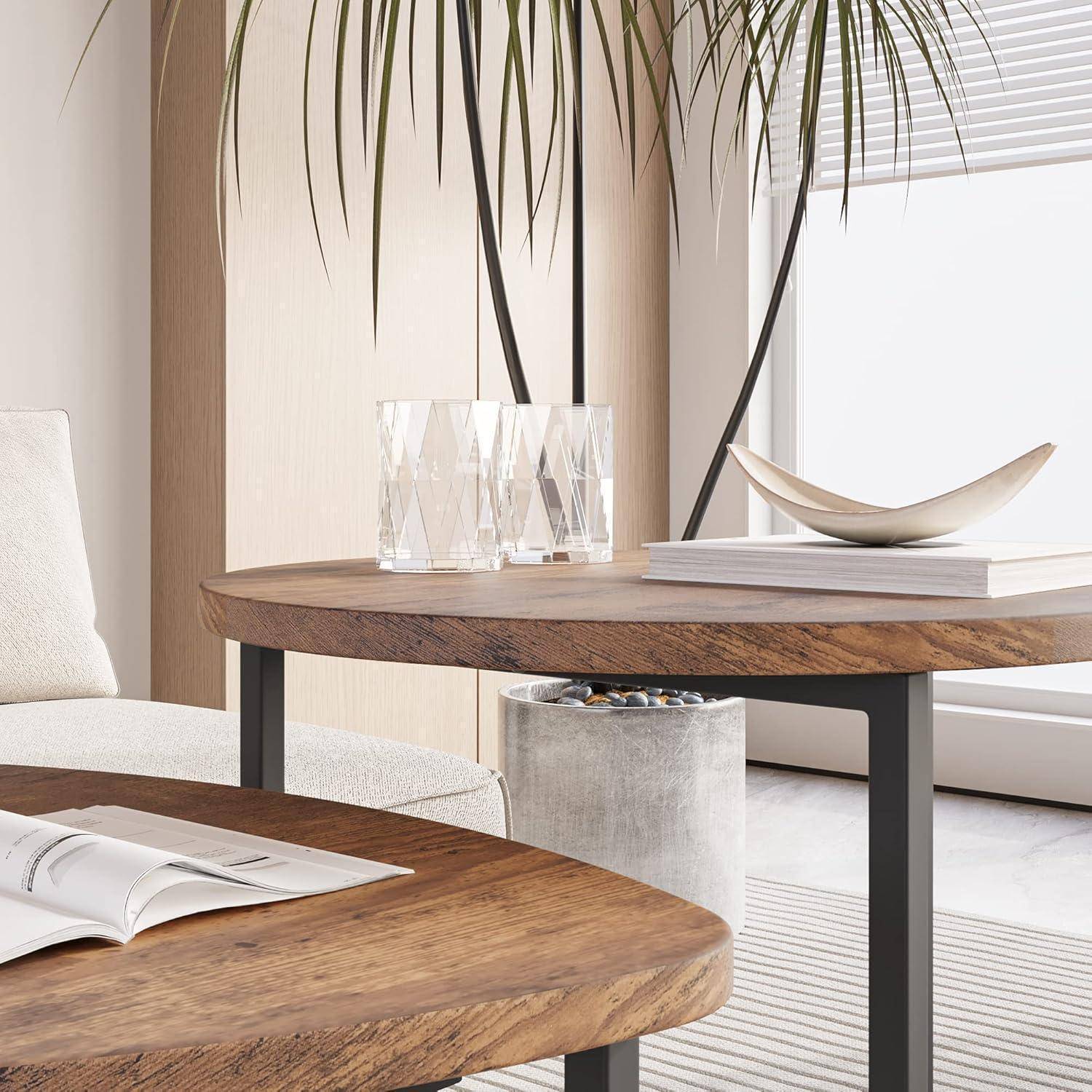 Runder Couchtisch 2er-Set kleiner Wohnzimmertisch Holzoptik