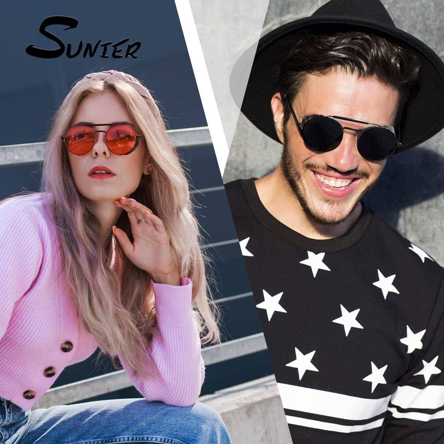 Sonnenbrille Herren Damen Rund Polarisiert Steampunk Metall UV-Schutz
