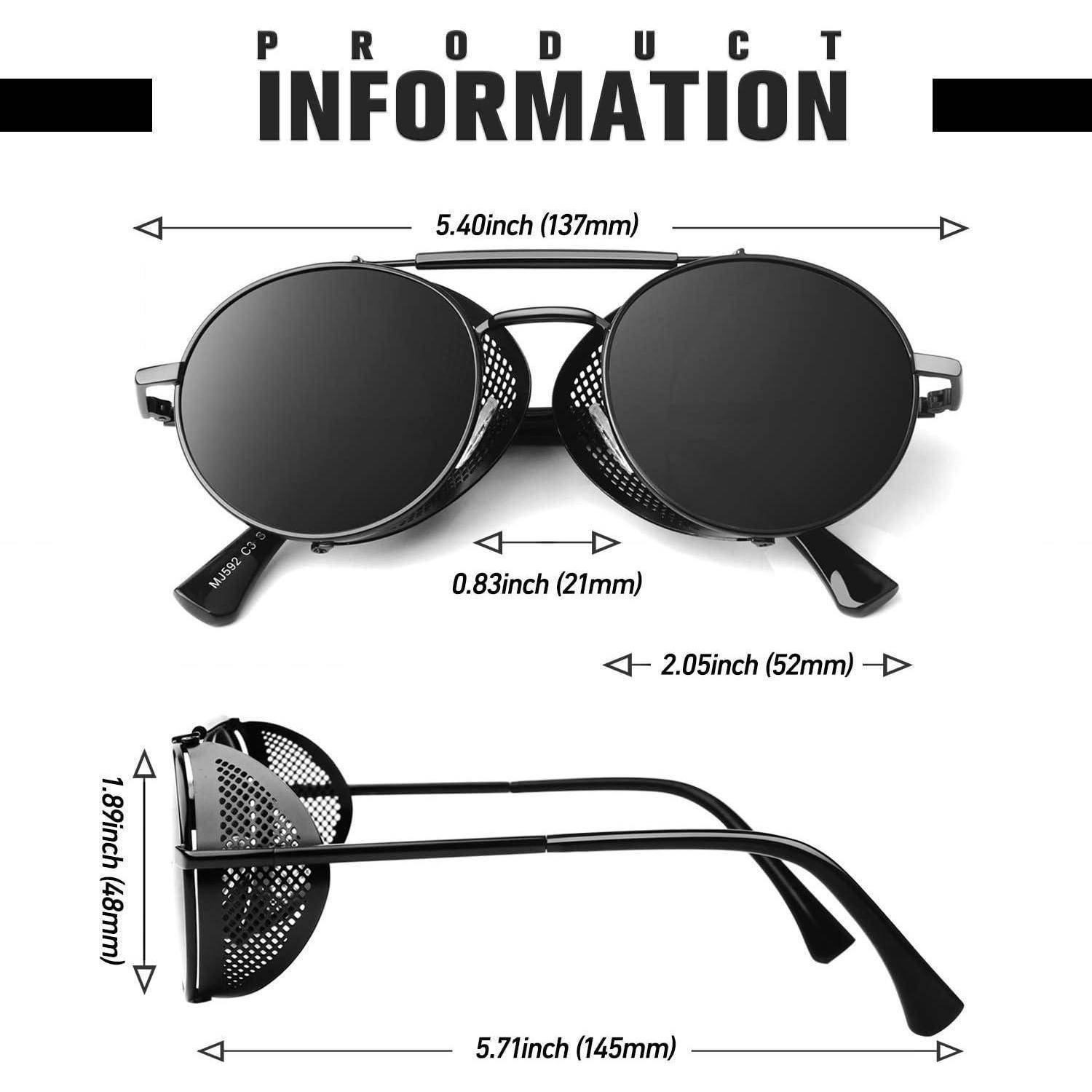 Sonnenbrille Herren Damen Rund Polarisiert Steampunk Metall UV-Schutz