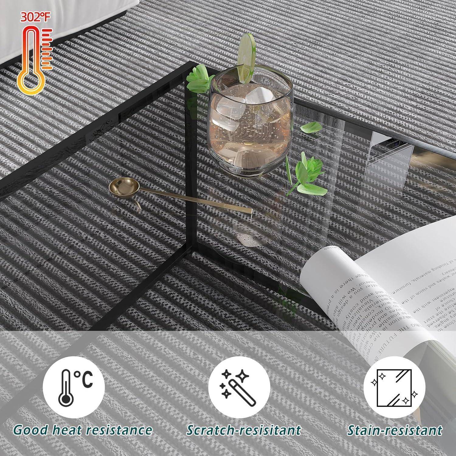 Runder Couchtisch Glastisch Schwarz 4 mm Metallgestell 45x70 cm