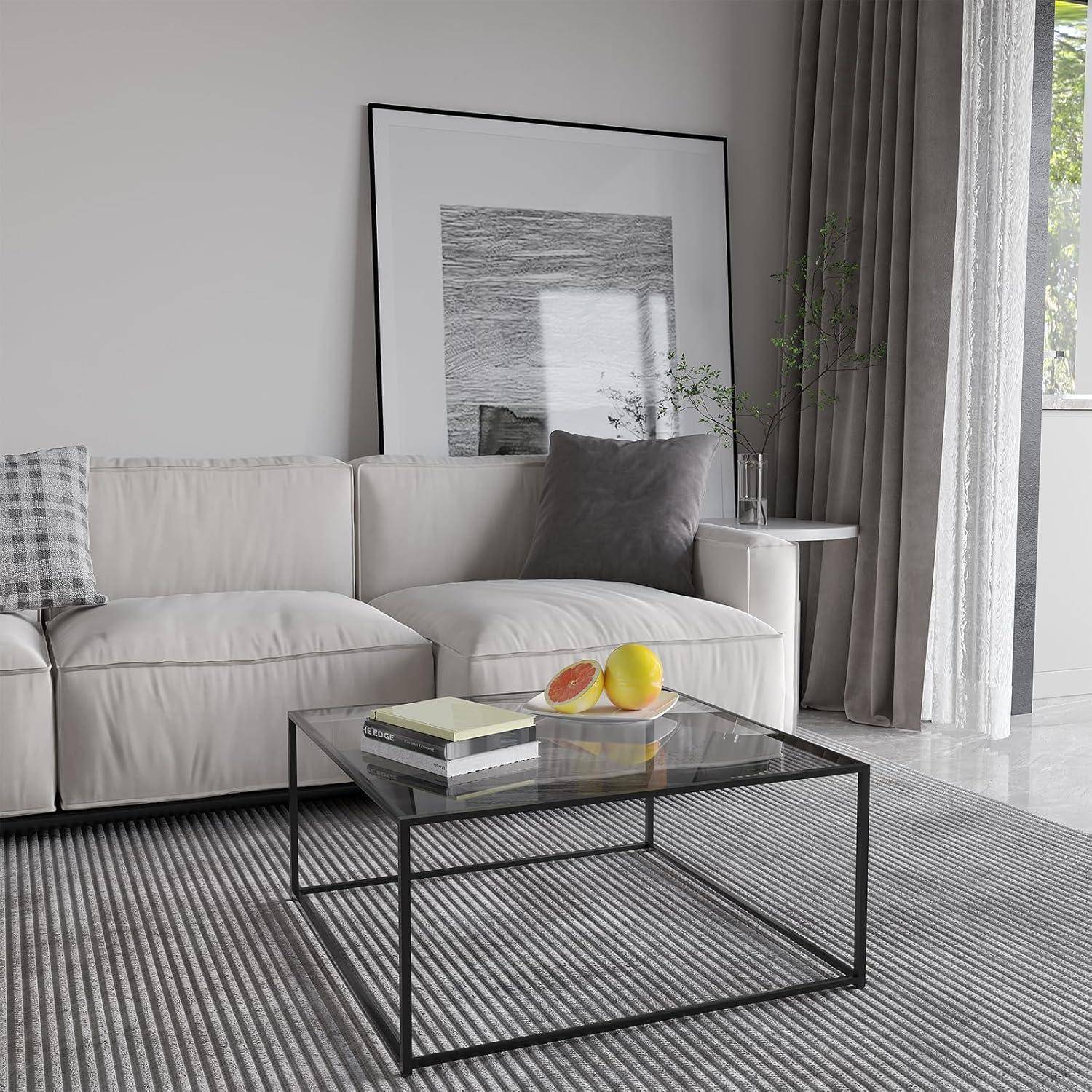 Runder Couchtisch Glastisch Schwarz 4 mm Metallgestell 45x70 cm