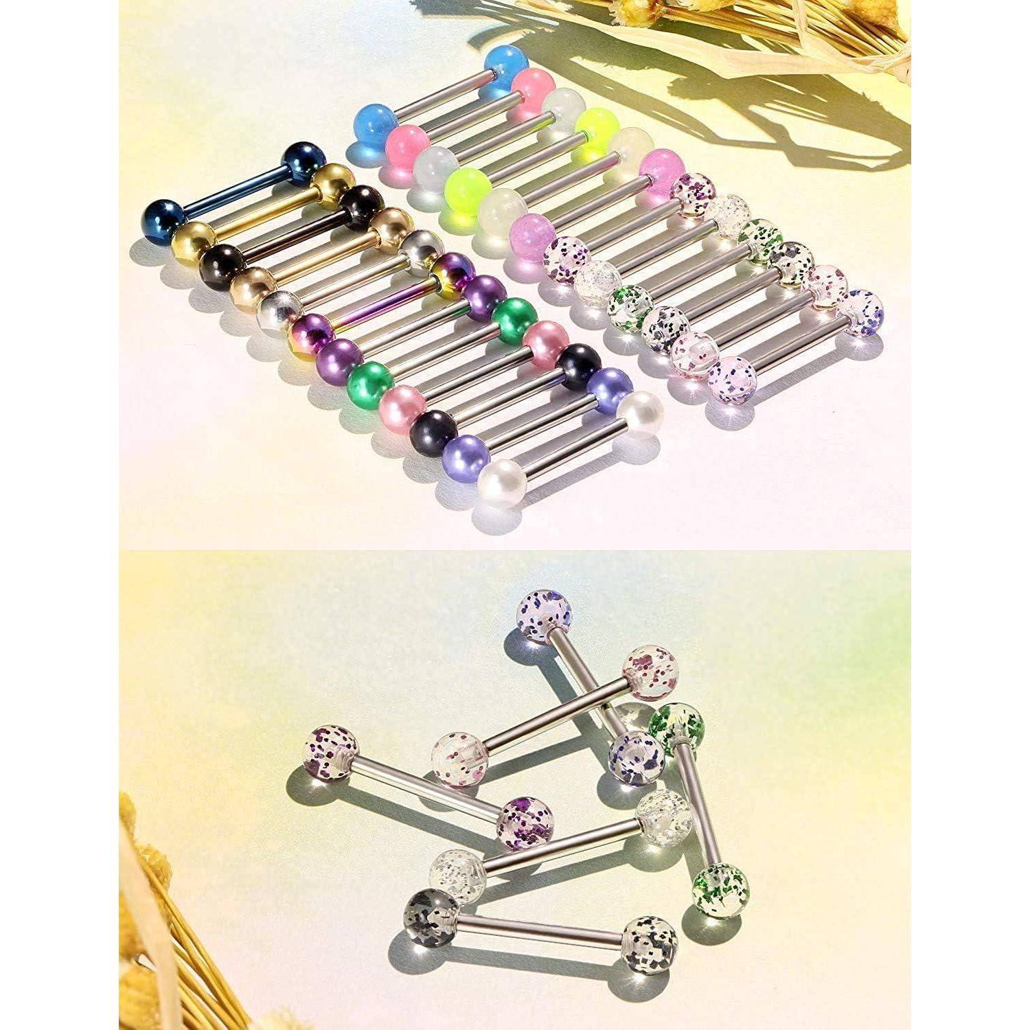 24stk Zungenpiercing Set 14G Stab 16mm Chirurgenstahl Kugeln Tongue