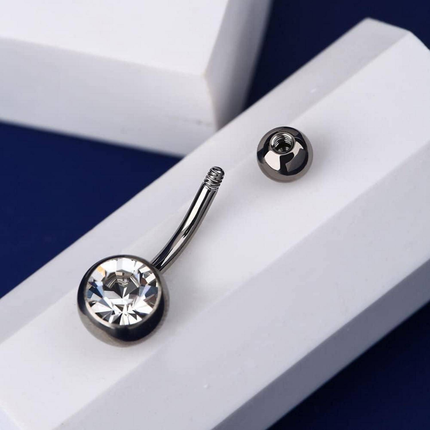 Bauchnabelpiercing Titan 14G 12mm Stablänge CZ Kugeln Silber