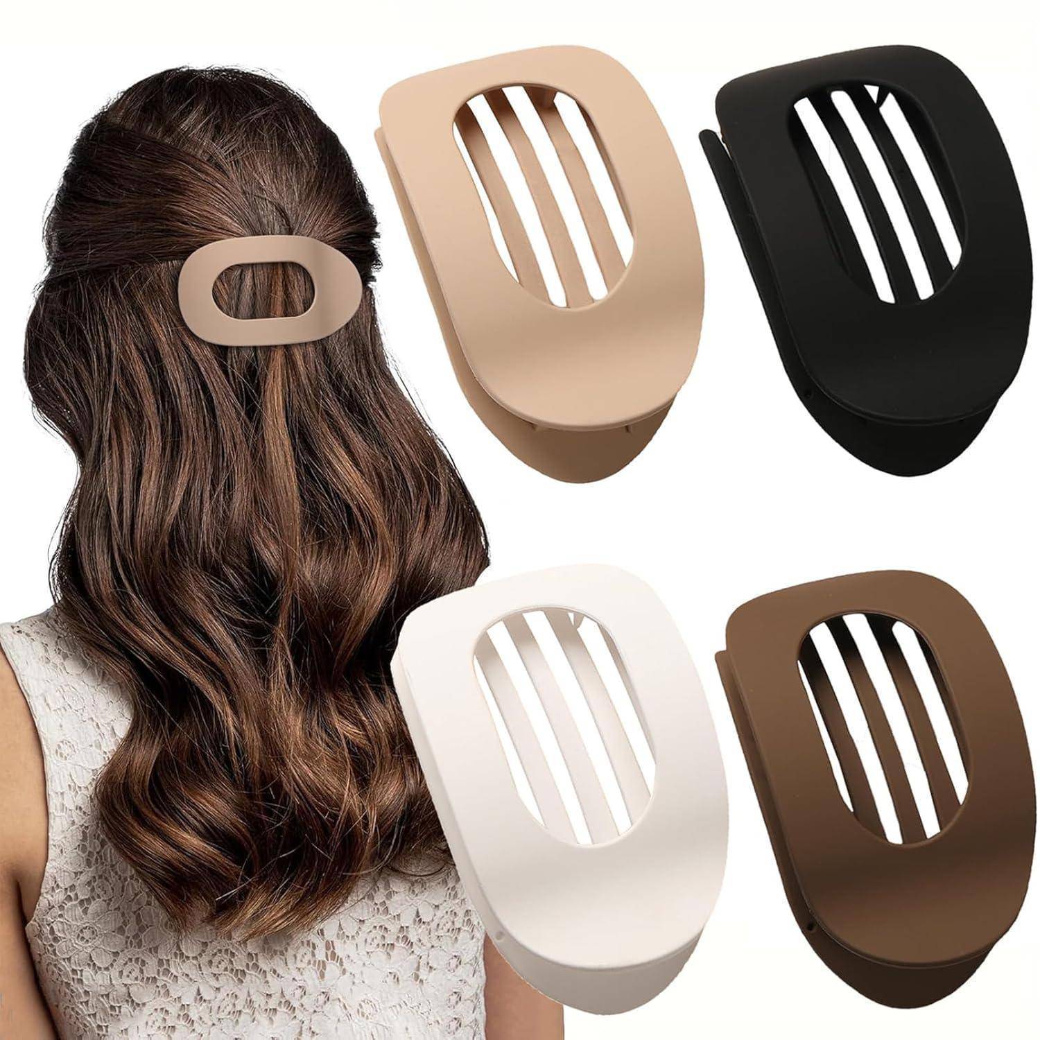 4er Set Flache Haarklammern für Damen in neutralen Farben, für dickes