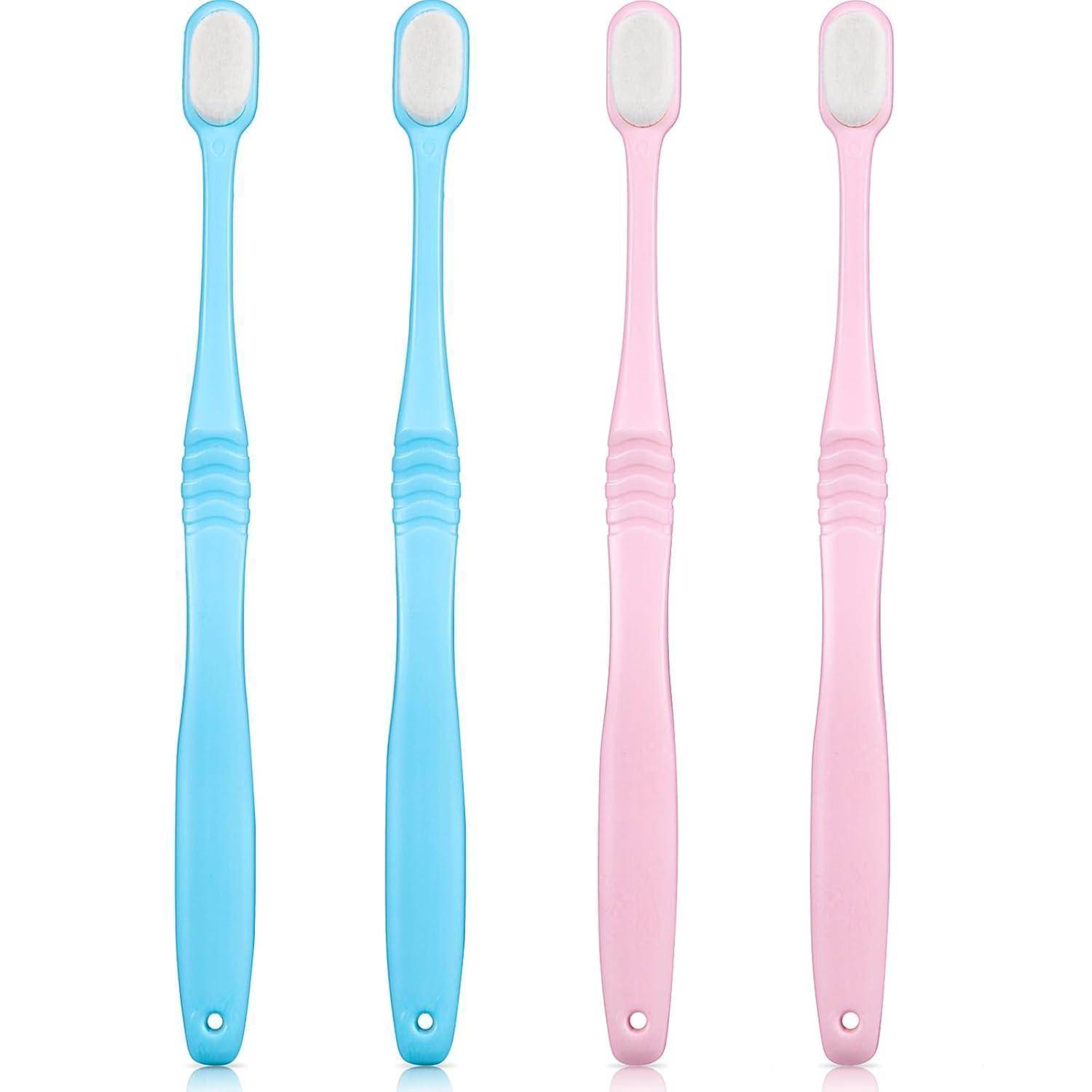 4er Set Extra Weiche Mikro-Nano Zahnbürsten Blau Rosa - 20.000 Weiche