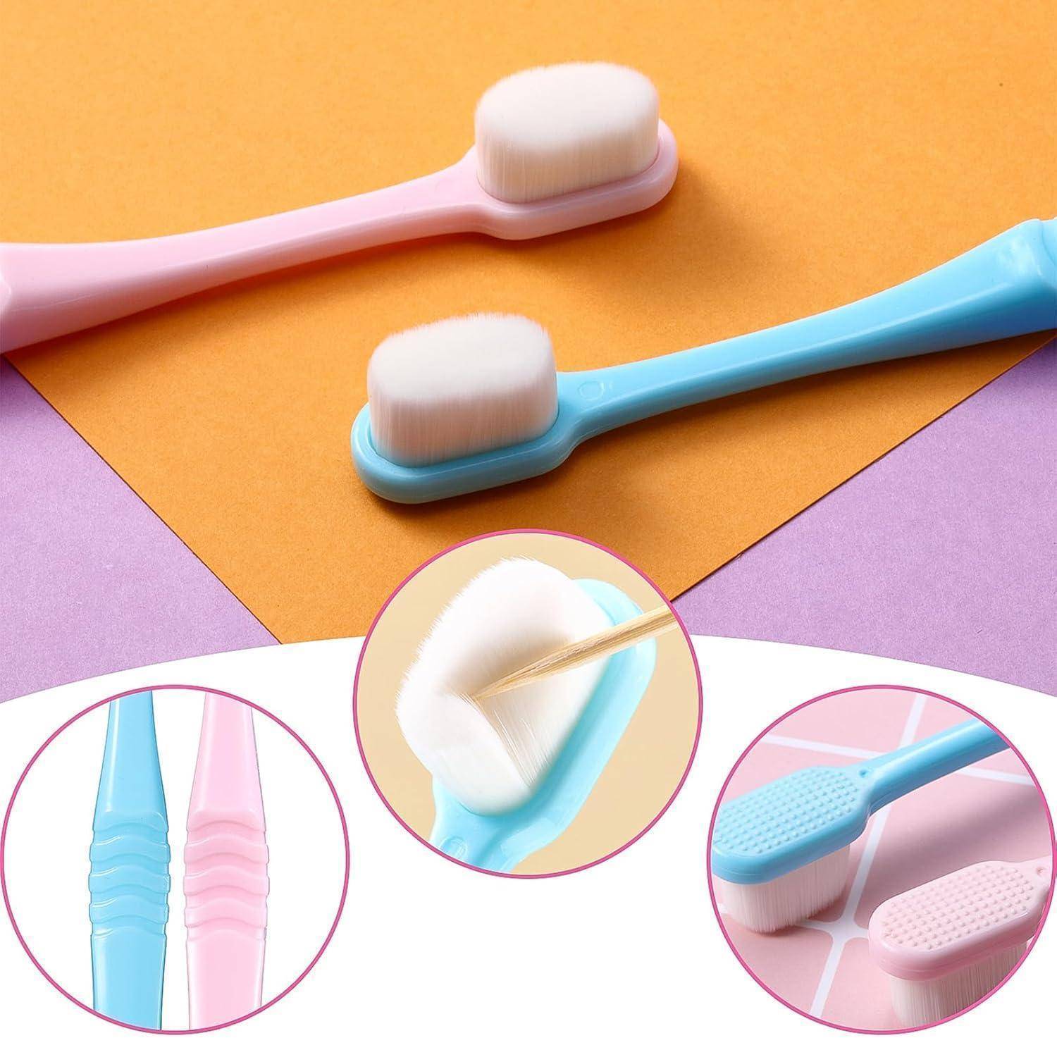 4er Set Extra Weiche Mikro-Nano Zahnbürsten Blau Rosa - 20.000 Weiche